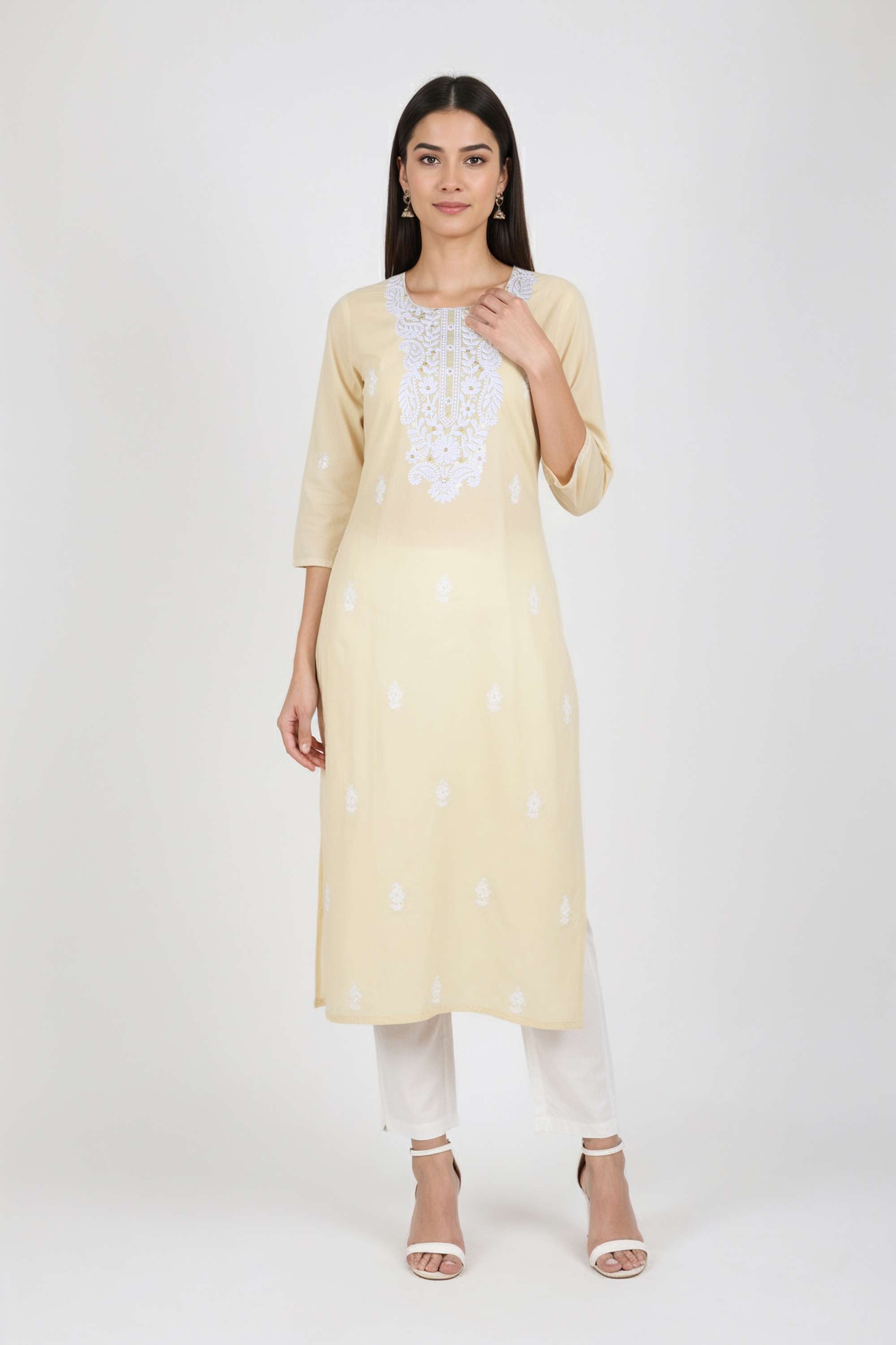 Embroidered-Blended-Fabric-Round-Neck-Women-s-Casual-Wear-Kurta
