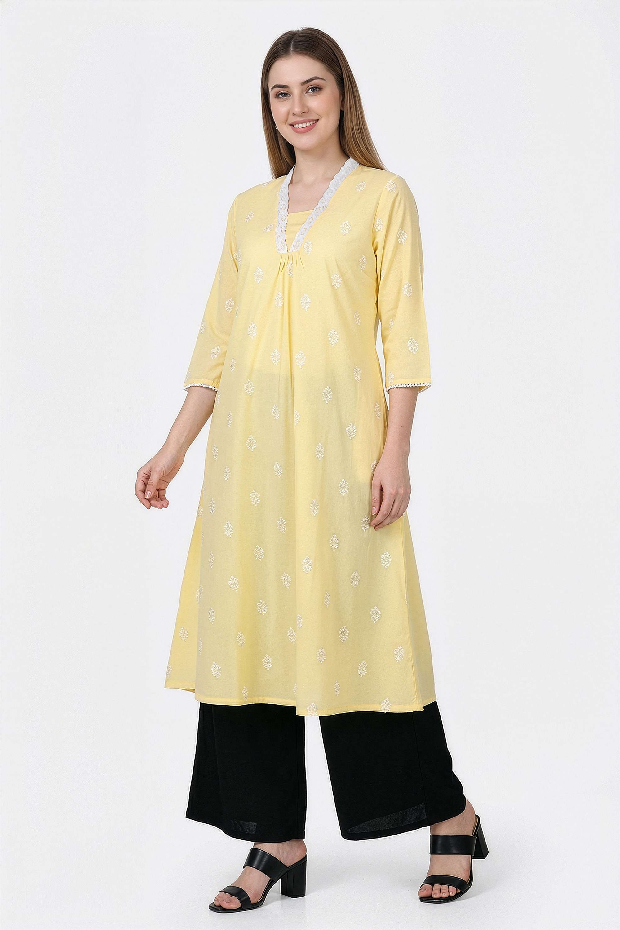 Embroidered-Blended-Fabric-Y-Neck-Women-s-Casual-Wear-Kurta