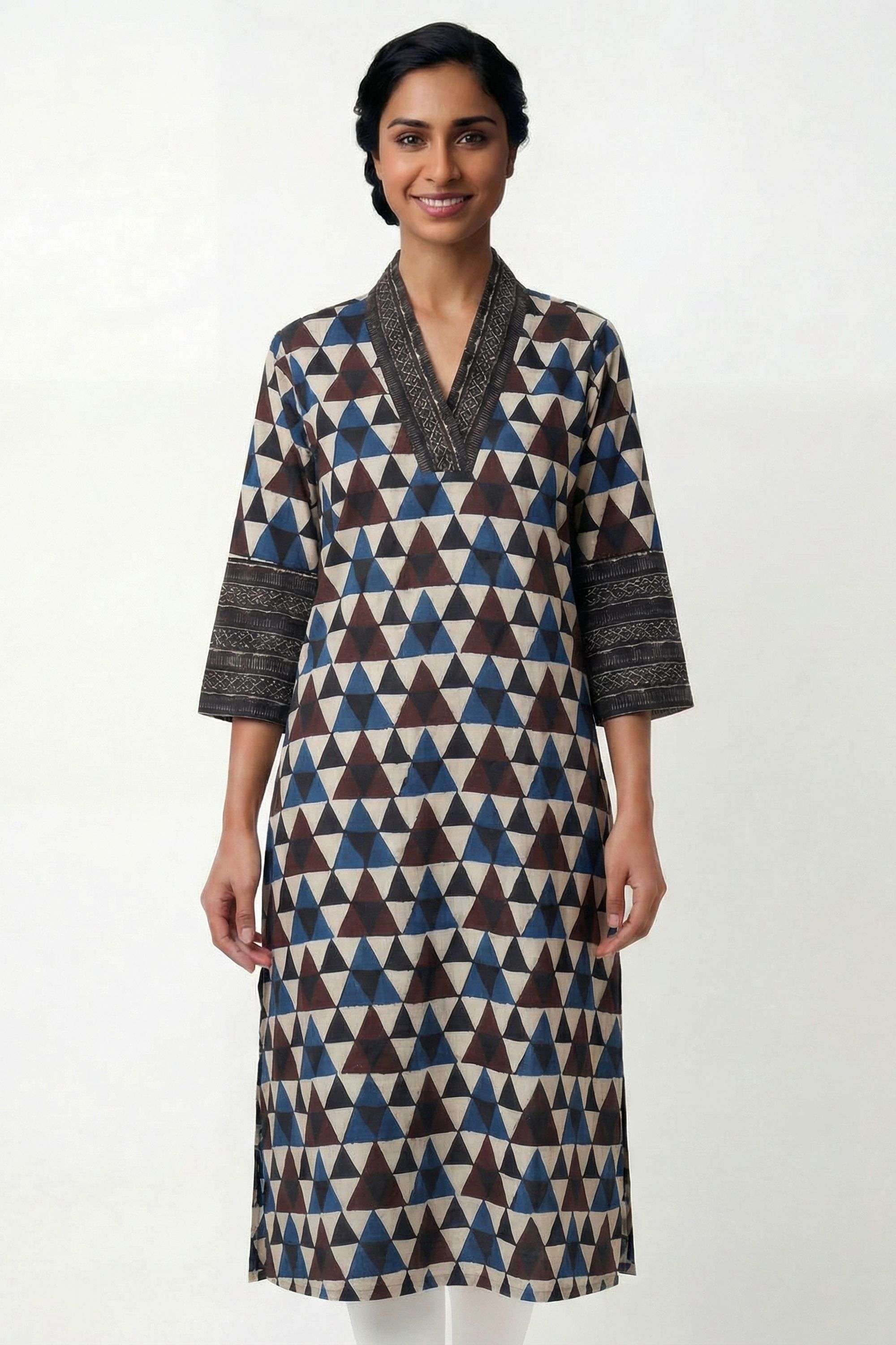 Printed-Blended-Fabric-Y-Neck-Women-s-Casual-Wear-Kurta