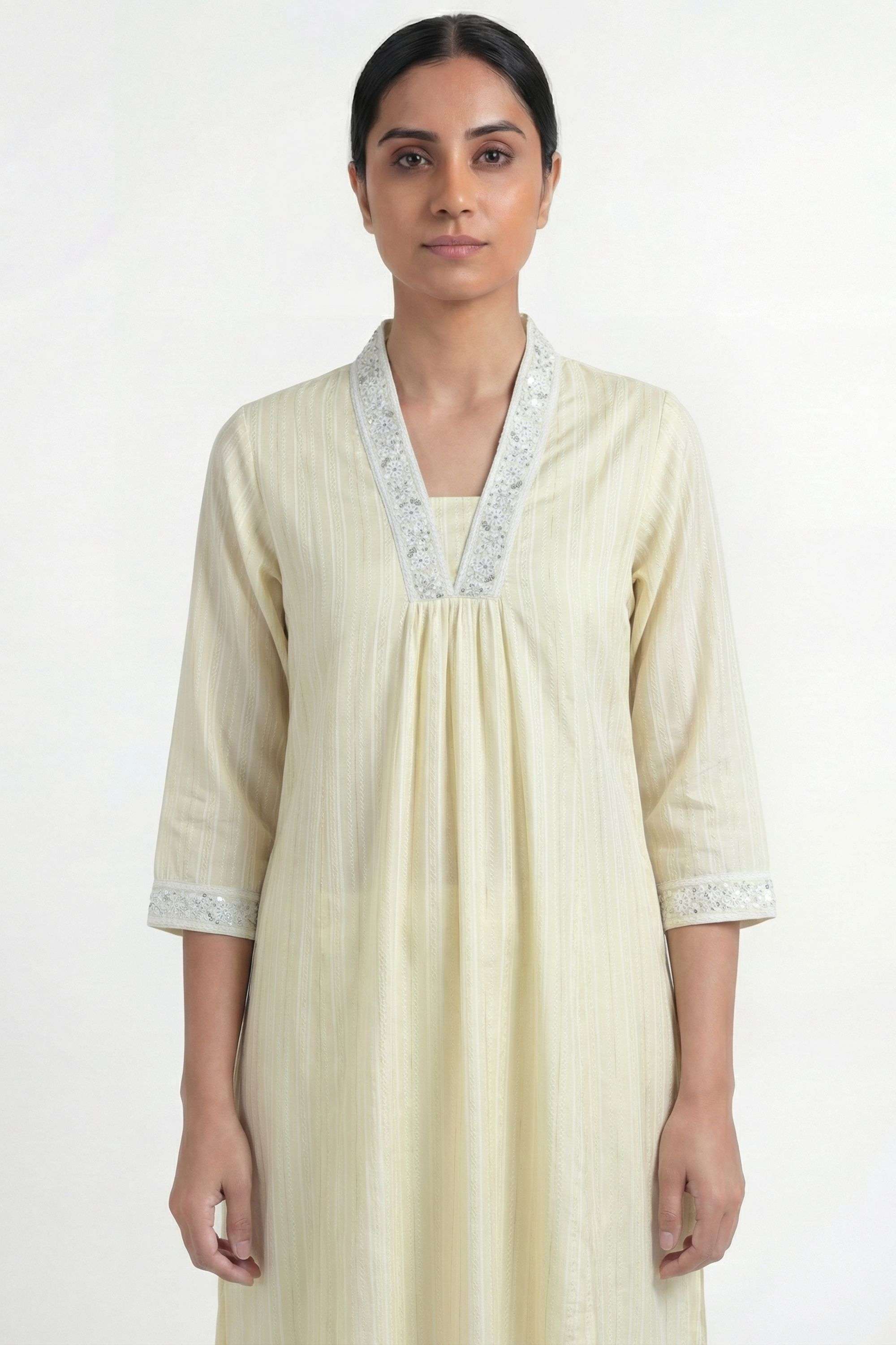 Solid-Blended-Fabric-Y-Neck-Women-s-Casual-Wear-Kurta