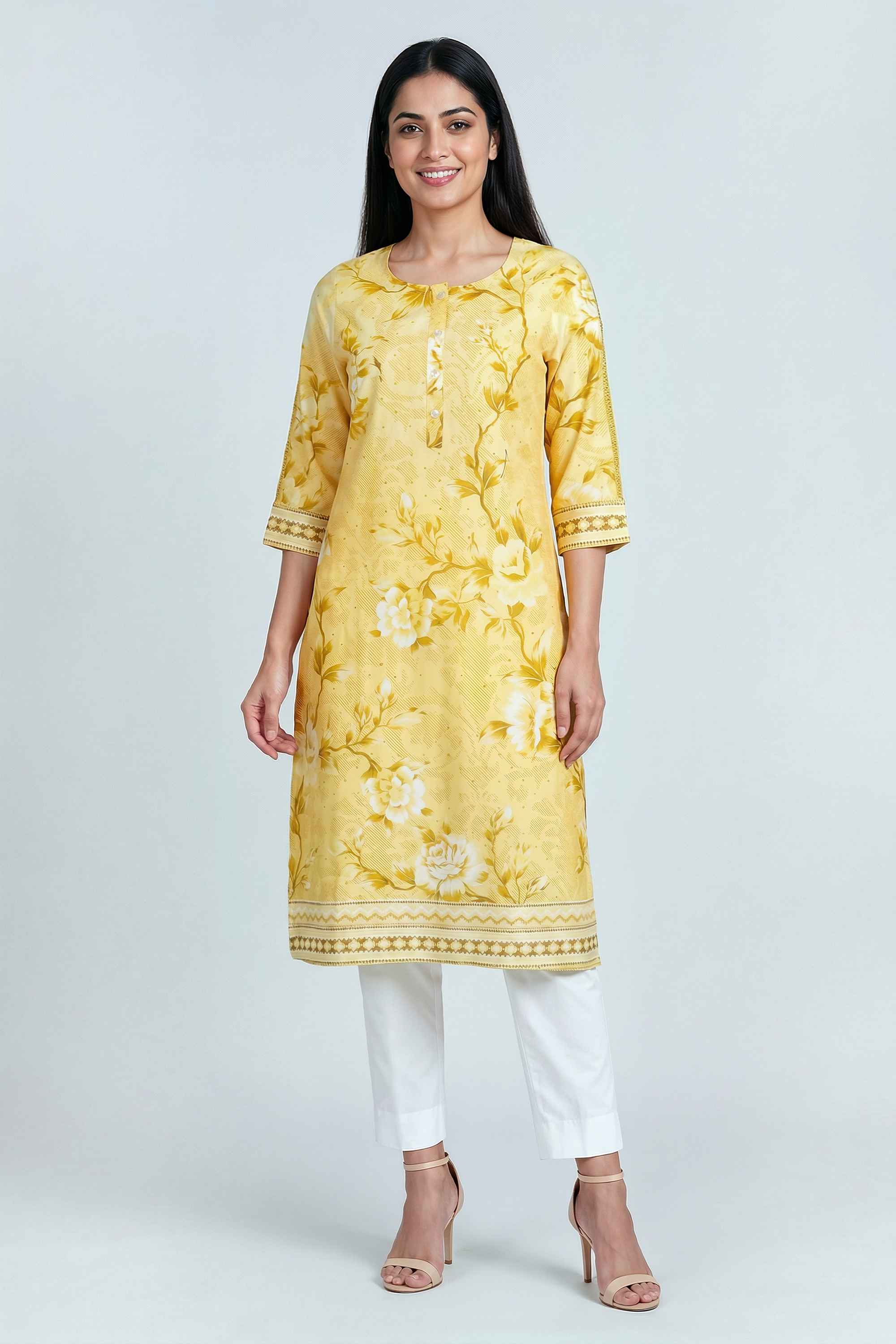 Printed-Blended-Fabric-Y-Neck-Women-s-Casual-Wear-Kurta