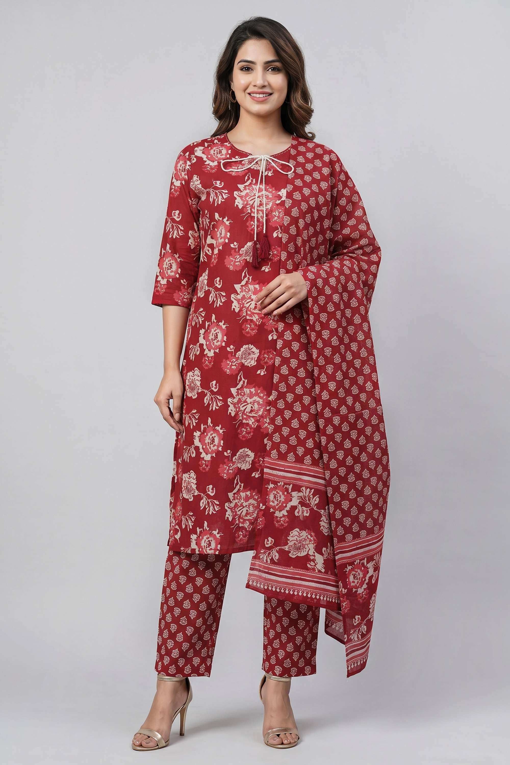 Printed-Blended-Fabric-Round-Neck-Women-s-Casual-Wear-Kurta-Set