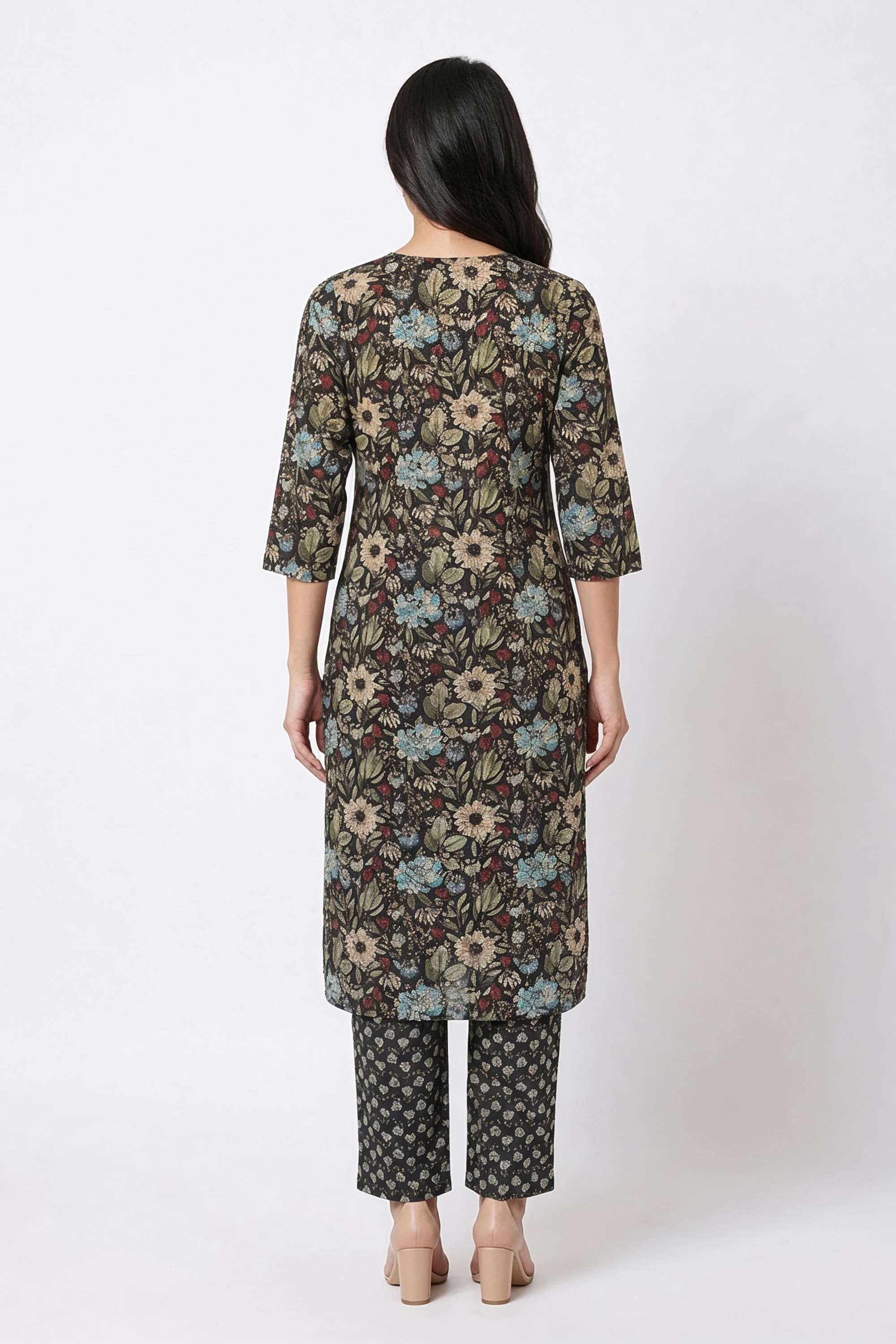 Solid-Blended-Fabric-Round-Neck-Women-s-Casual-Wear-Kurta-Set