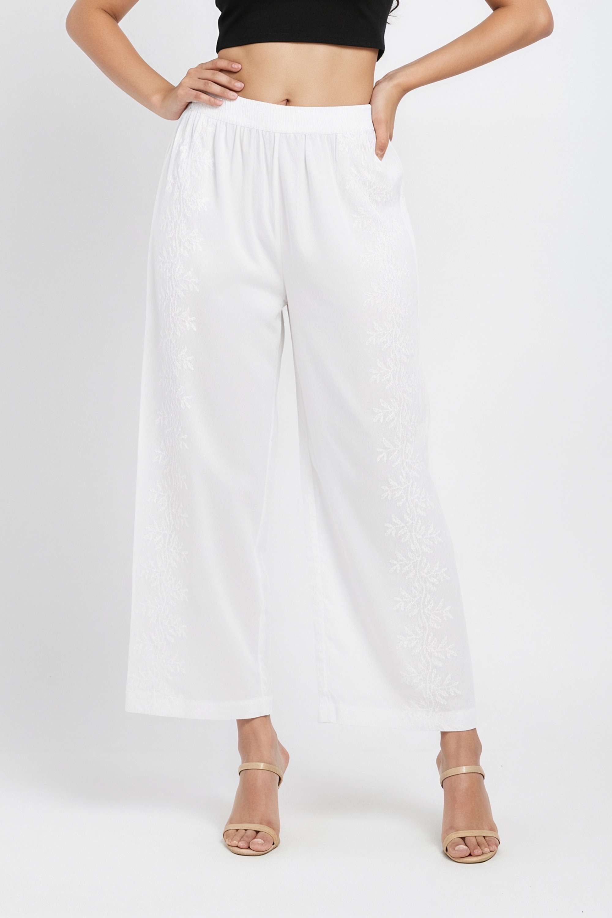 Embroidered-Straight-Fit-Blended-Fabric-Women-s-Casual-Wear-Palazzos