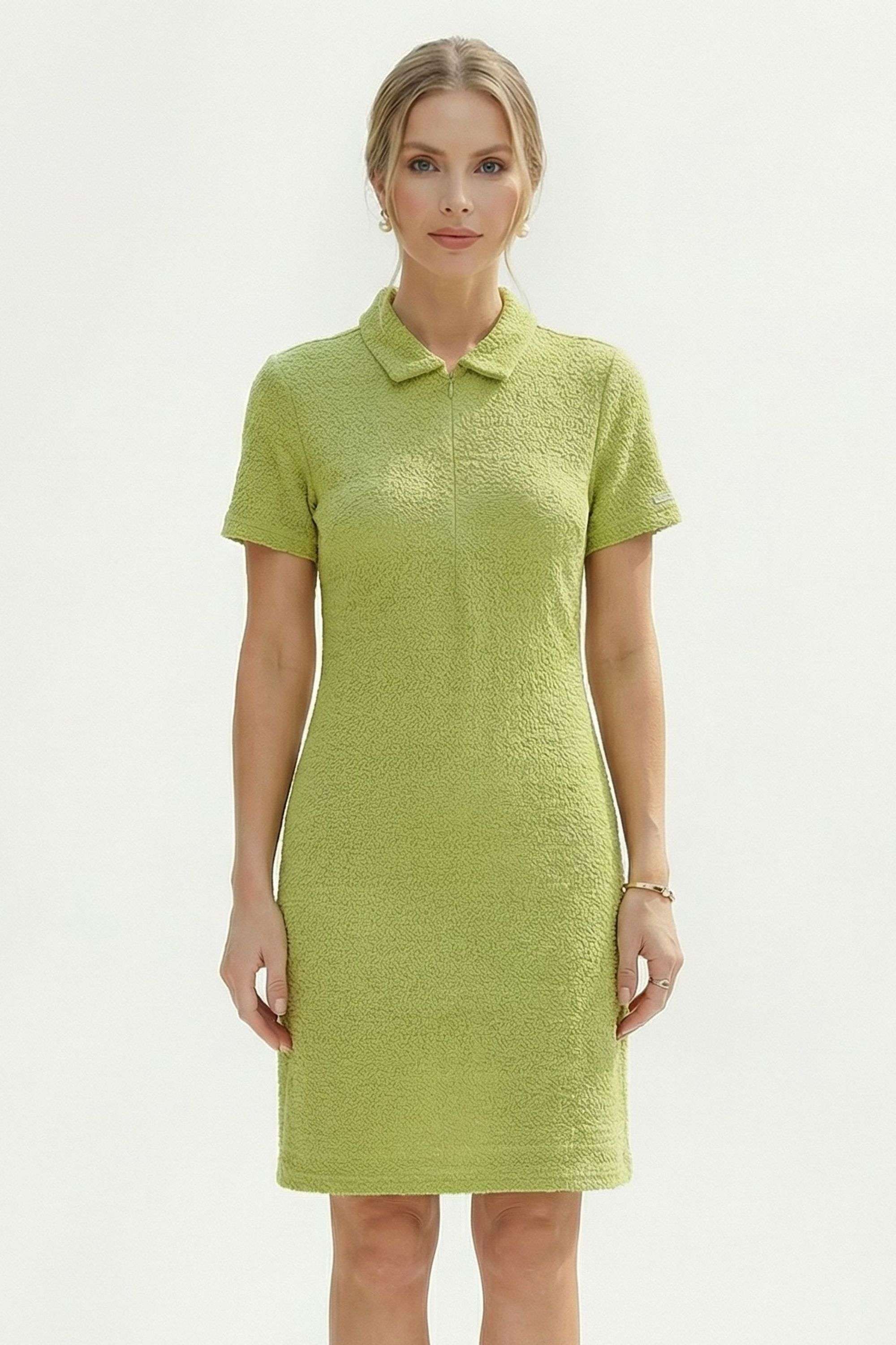 Solid-Collared-Blended-Fabric-Women-s-Dress
