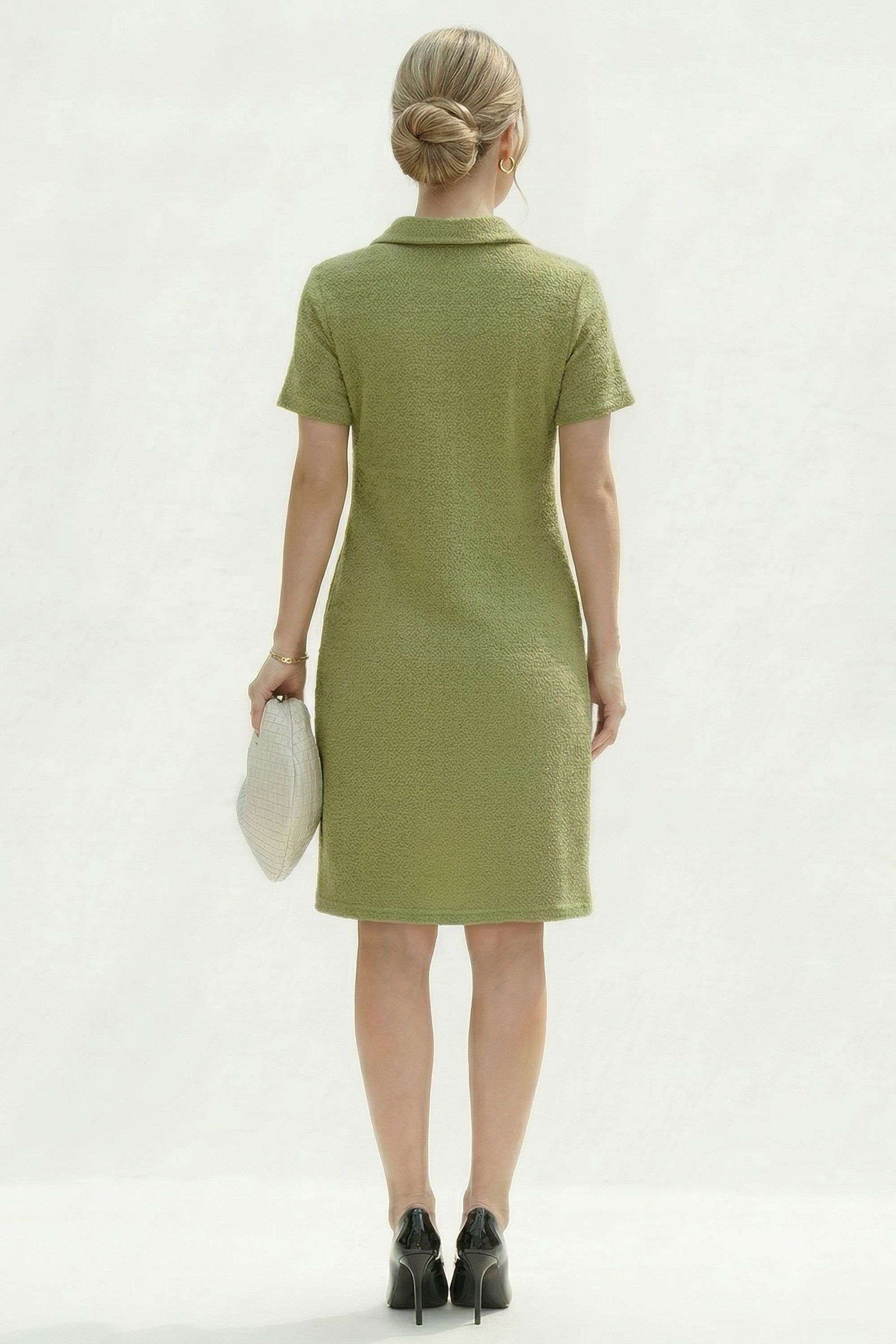 Solid-Collared-Blended-Fabric-Women-s-Dress