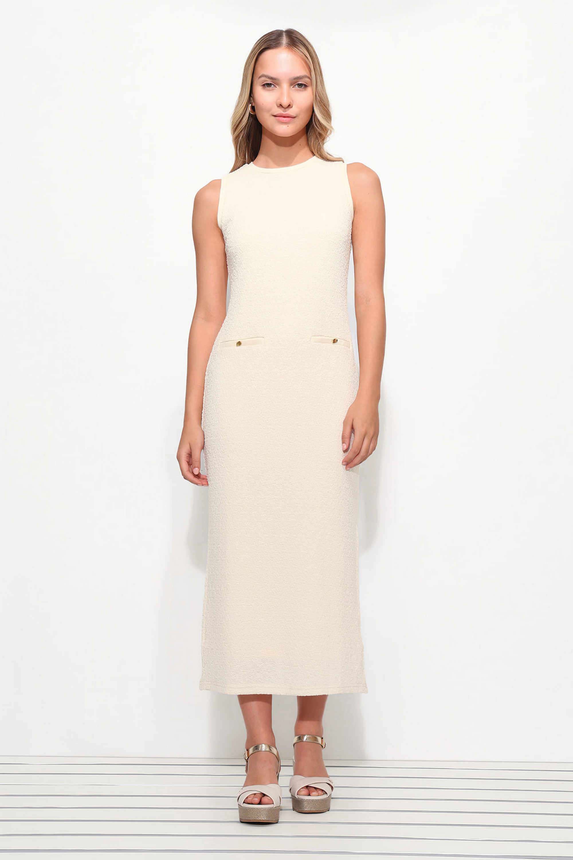 Knitted-Polyester-Round-Neck-Women-s-Midi-Dress