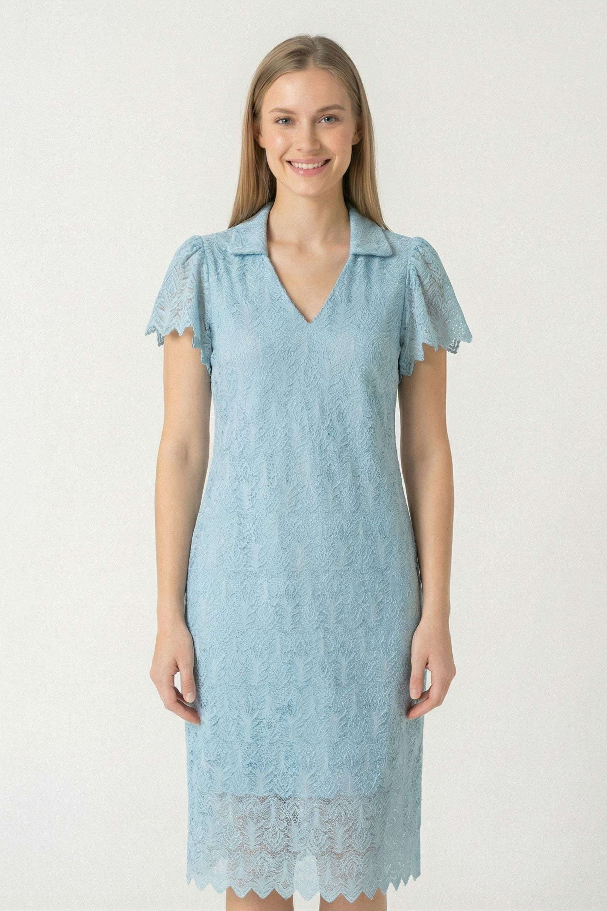Solid-V-Neck-Blended-Fabric-Women-Dress