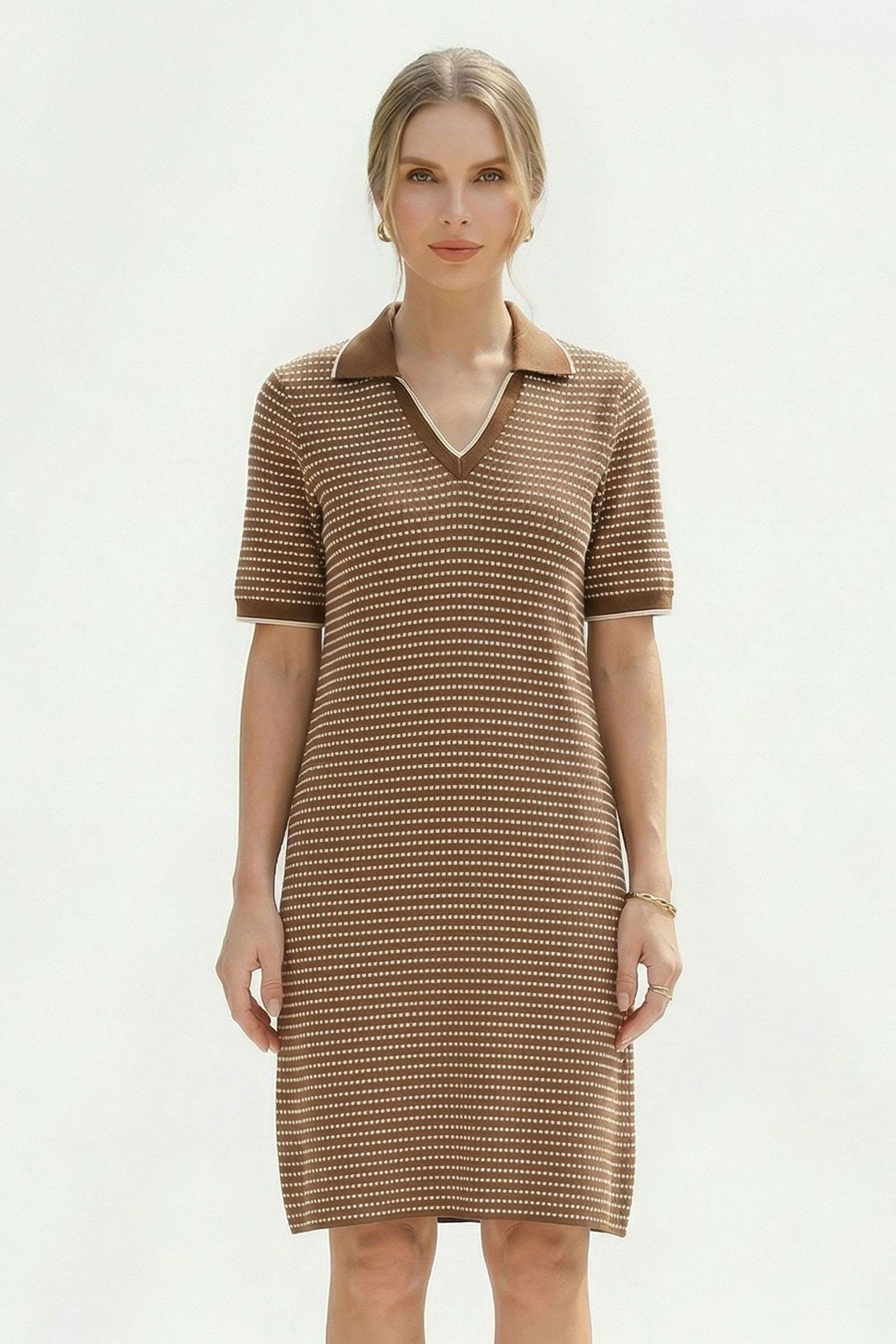 Knitted-Collared-Blended-Fabric-Women-s-Dress