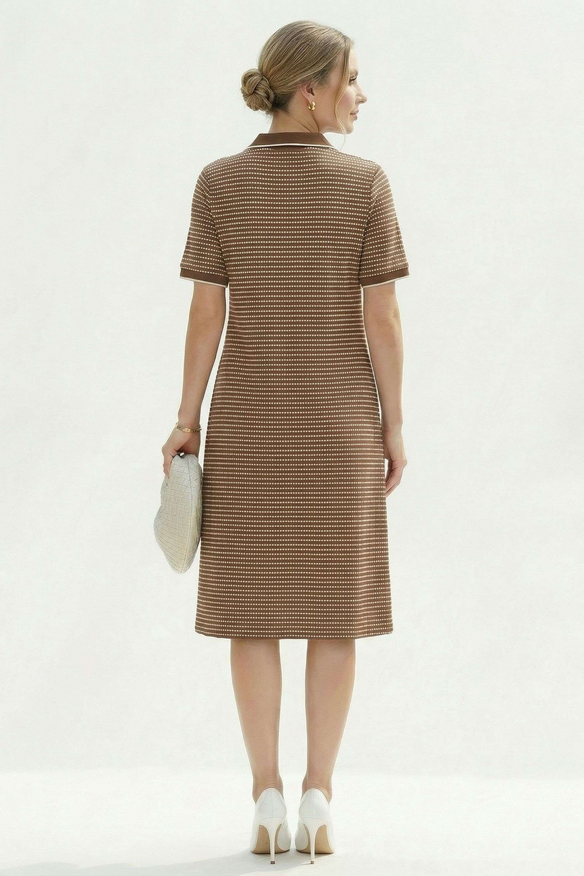 Knitted-Collared-Blended-Fabric-Women-s-Dress
