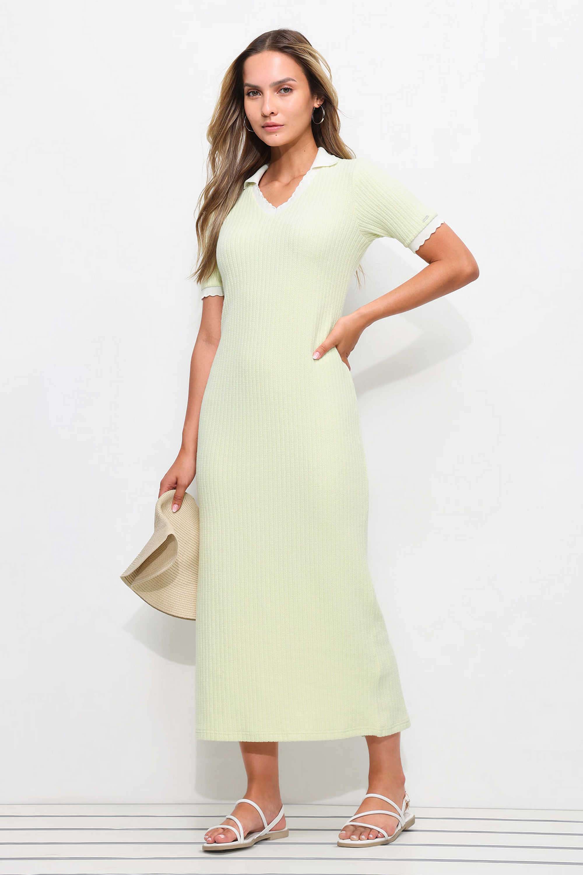 Textured Scalloped Collar Women's Dress-image-3
