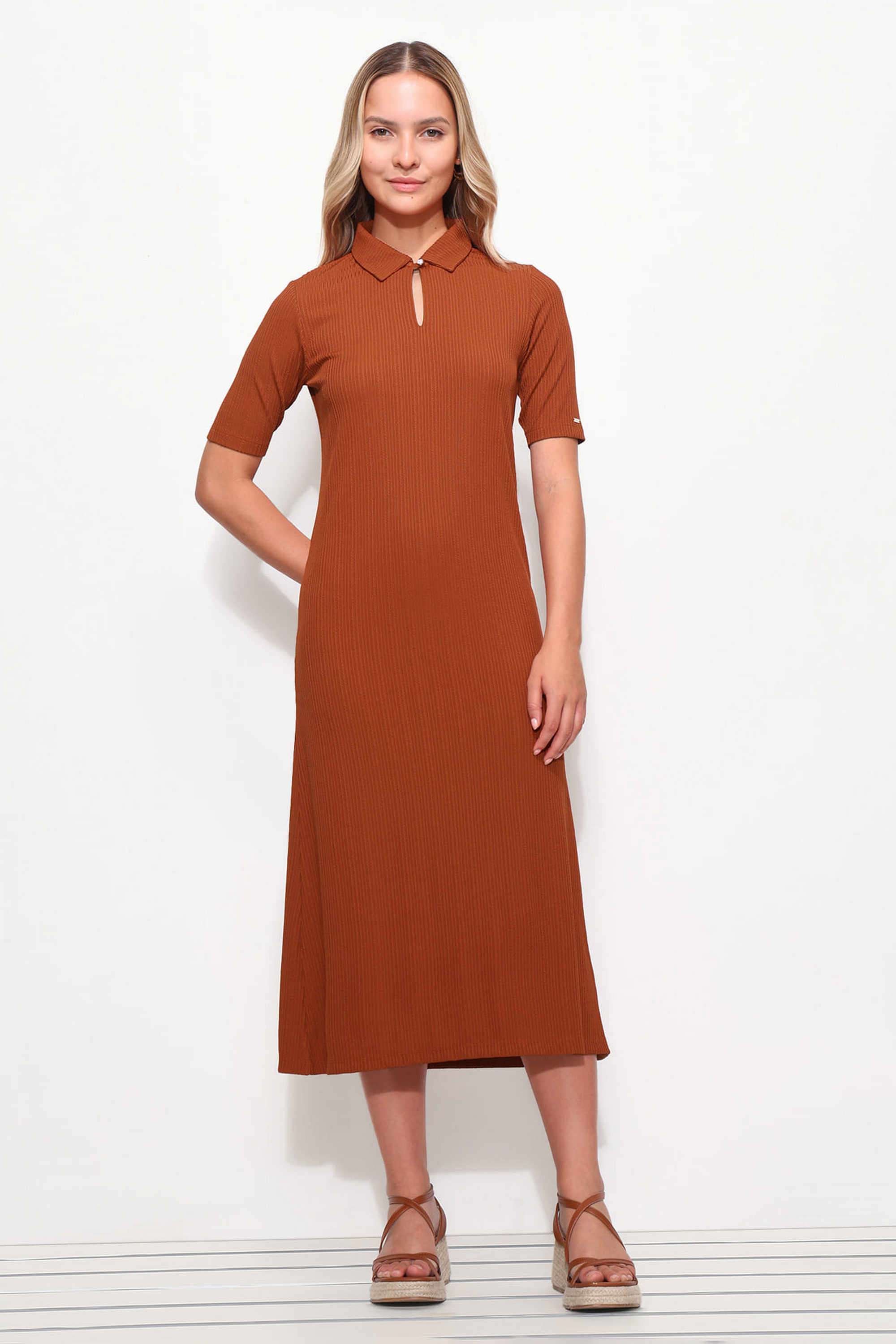 Knitted-Polyester-Polo-Women-s-Midi-Dress