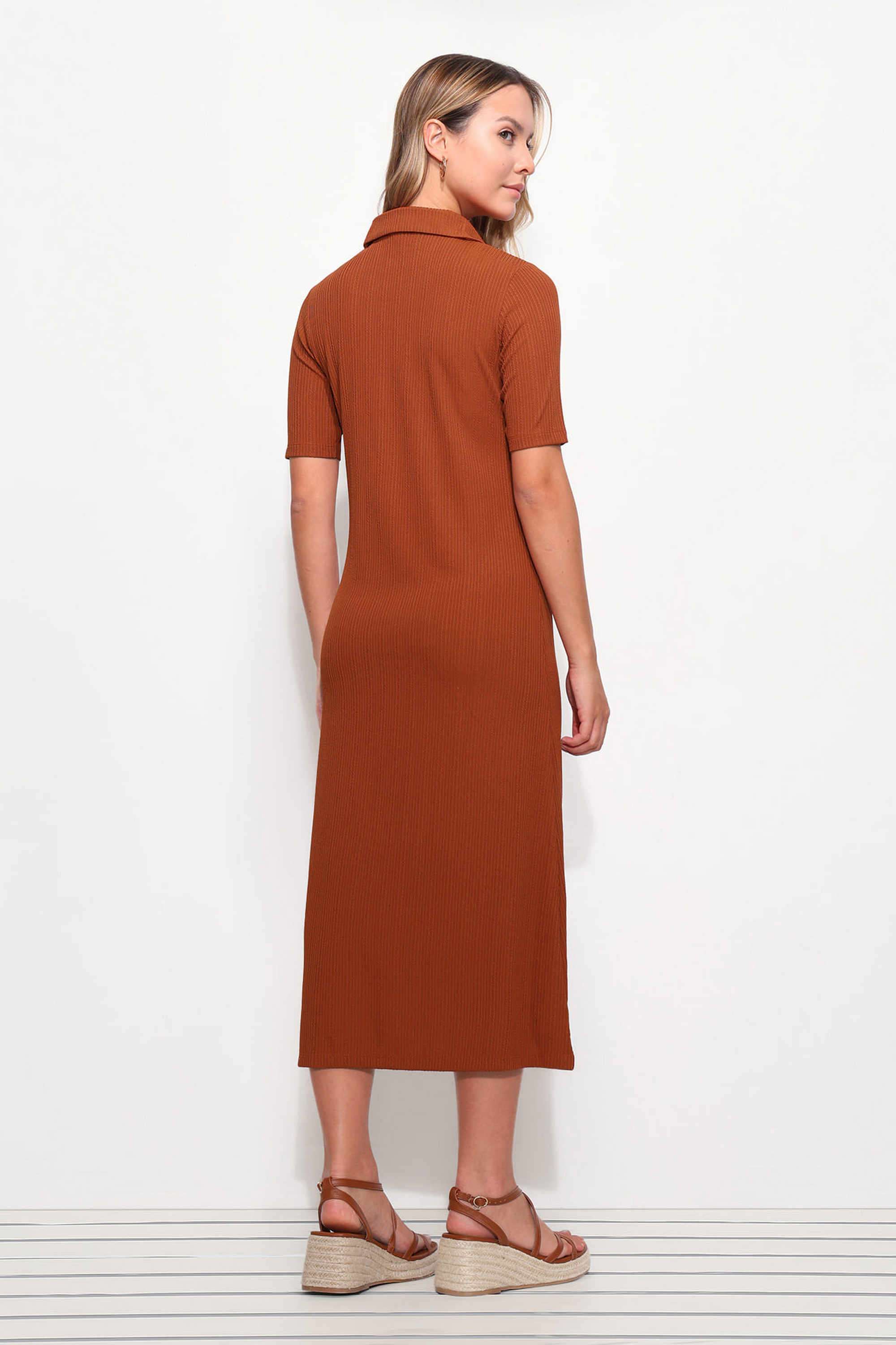 Knitted-Polyester-Polo-Women-s-Midi-Dress
