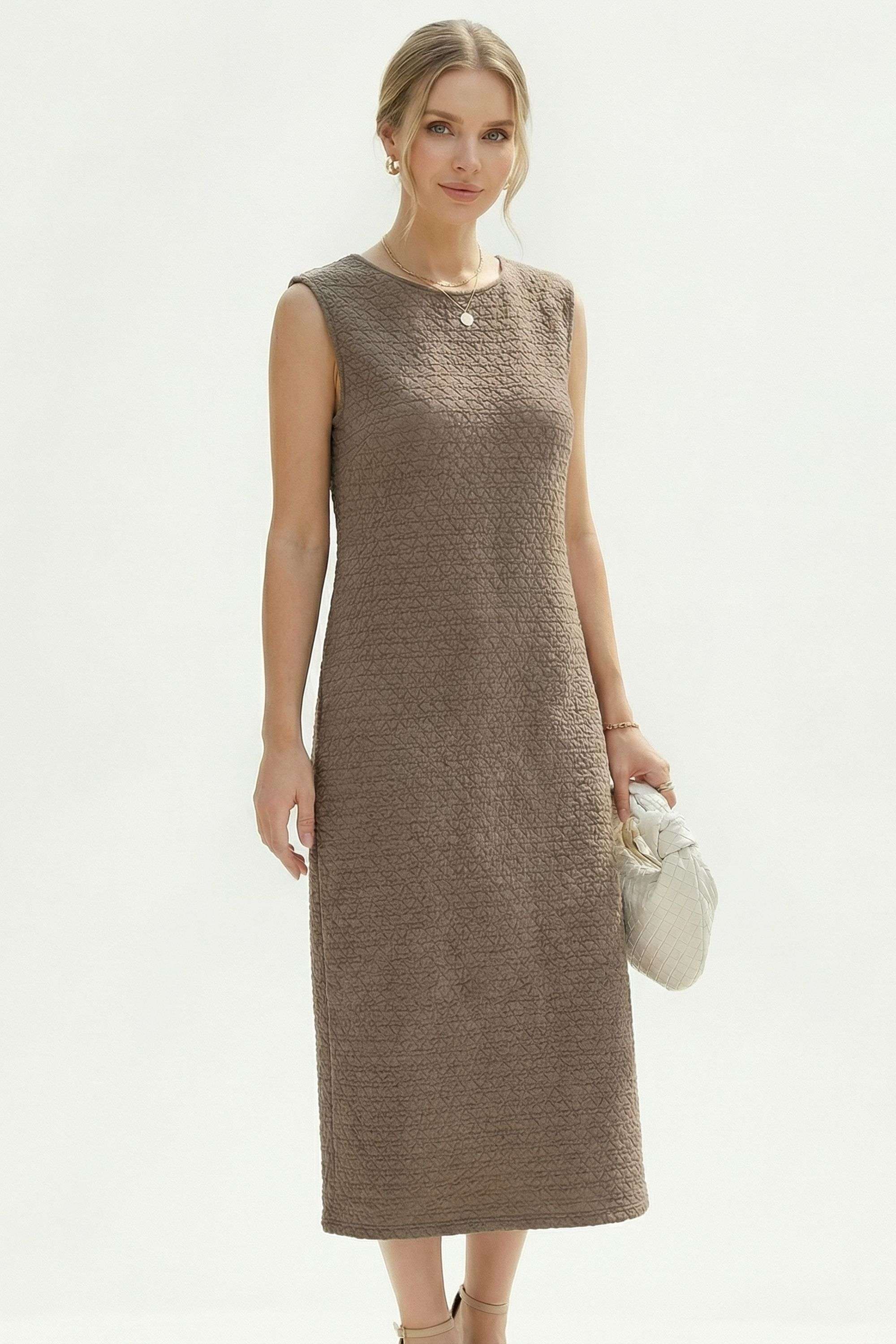 Solid-Round-Neck-Blended-Fabric-Women-s-Dress