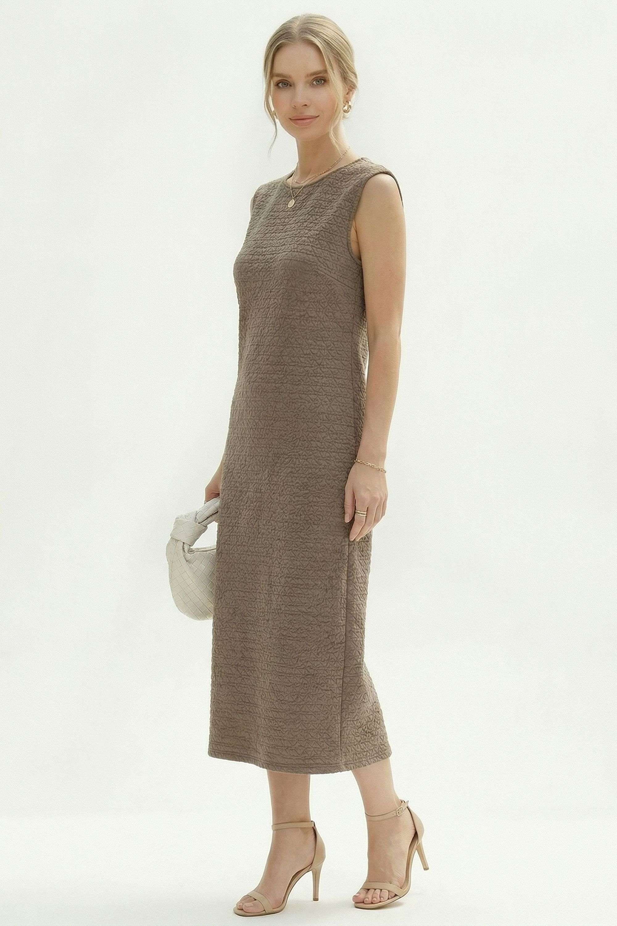 Solid-Round-Neck-Blended-Fabric-Women-s-Dress