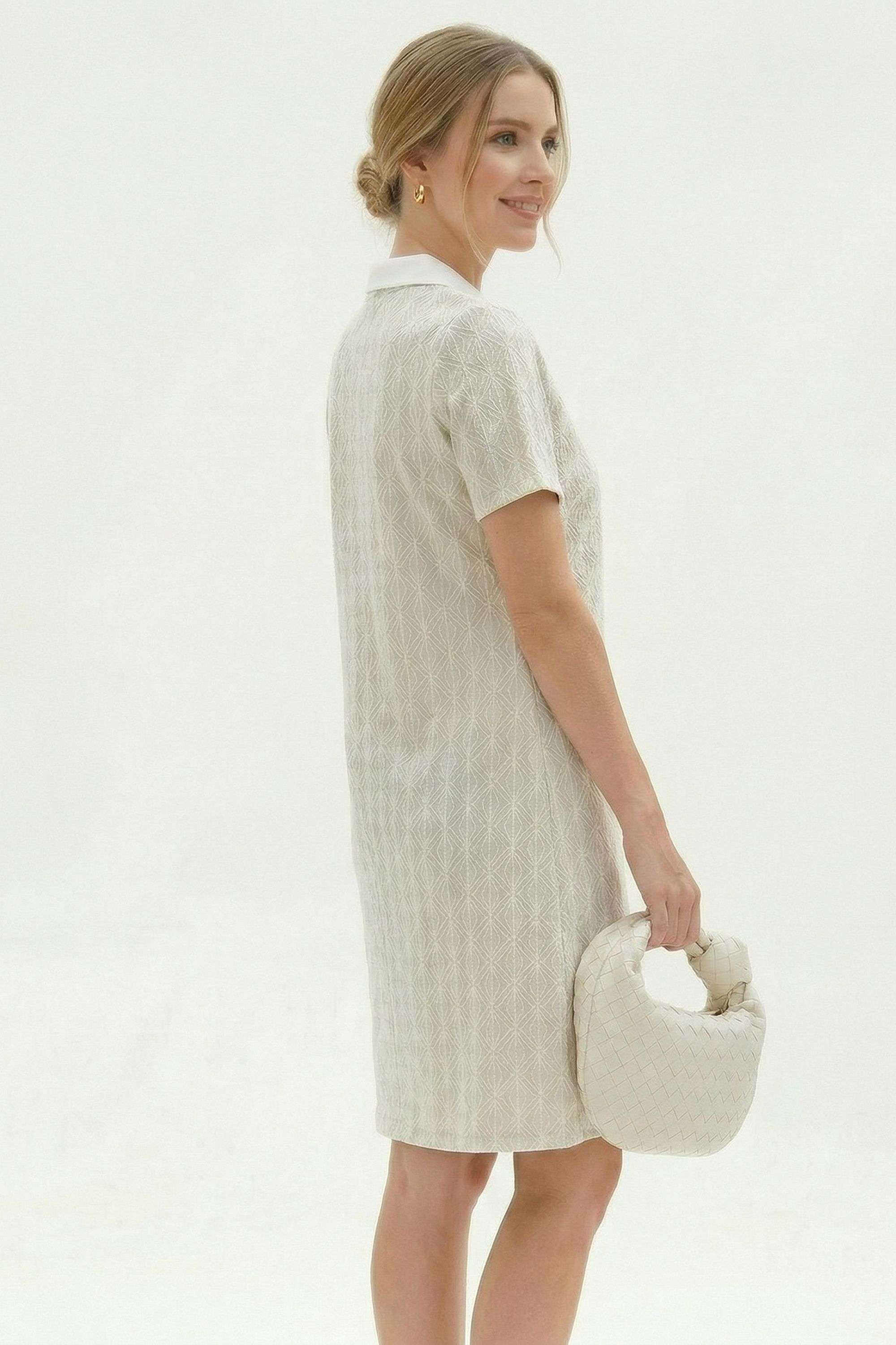 Textured-Collared-Blended-Fabric-Women-s-Dress