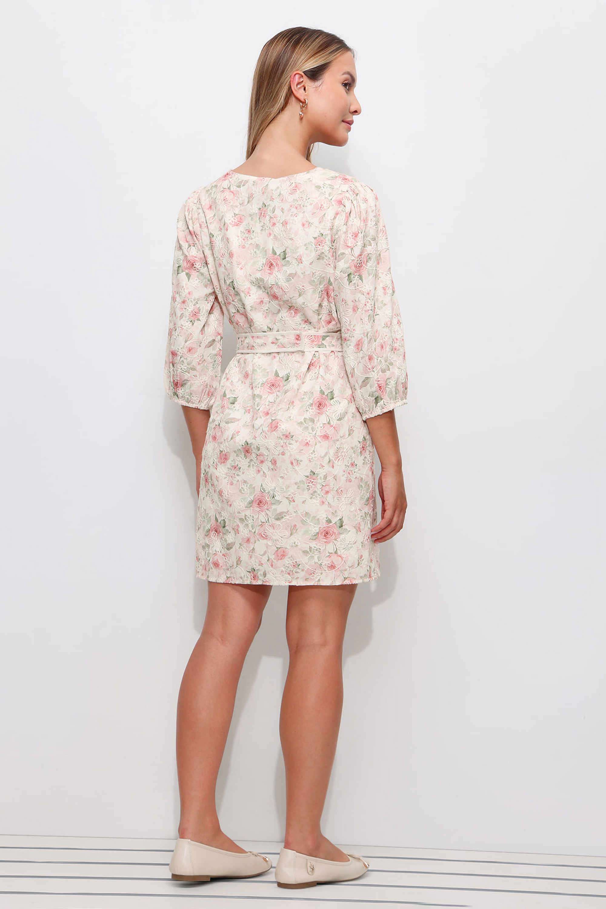 Textured-Polyester-V-Neck-Women-s-Mini-Dress