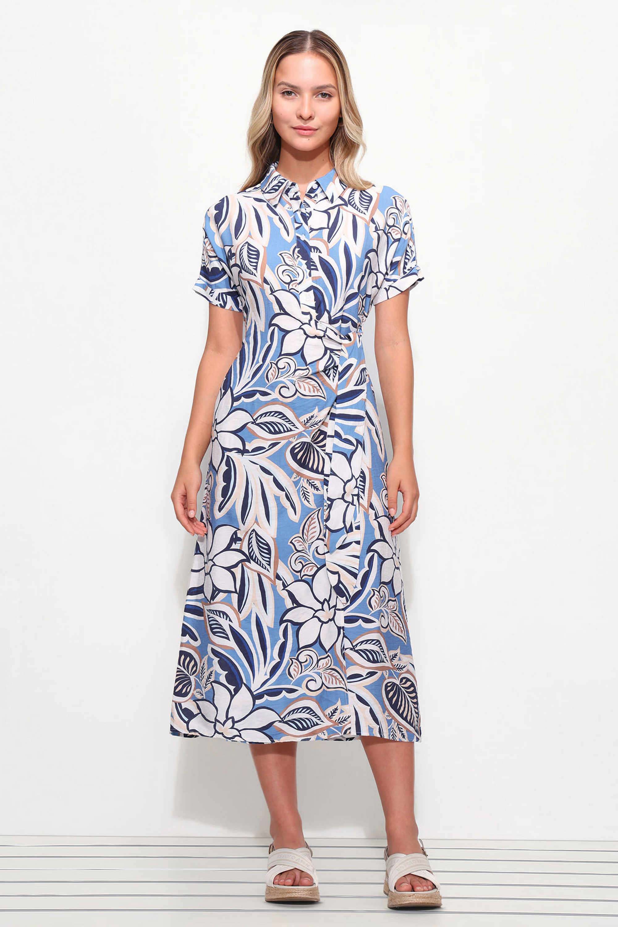 Printed-Rayon-Collared-Women-s-Midi-Dress