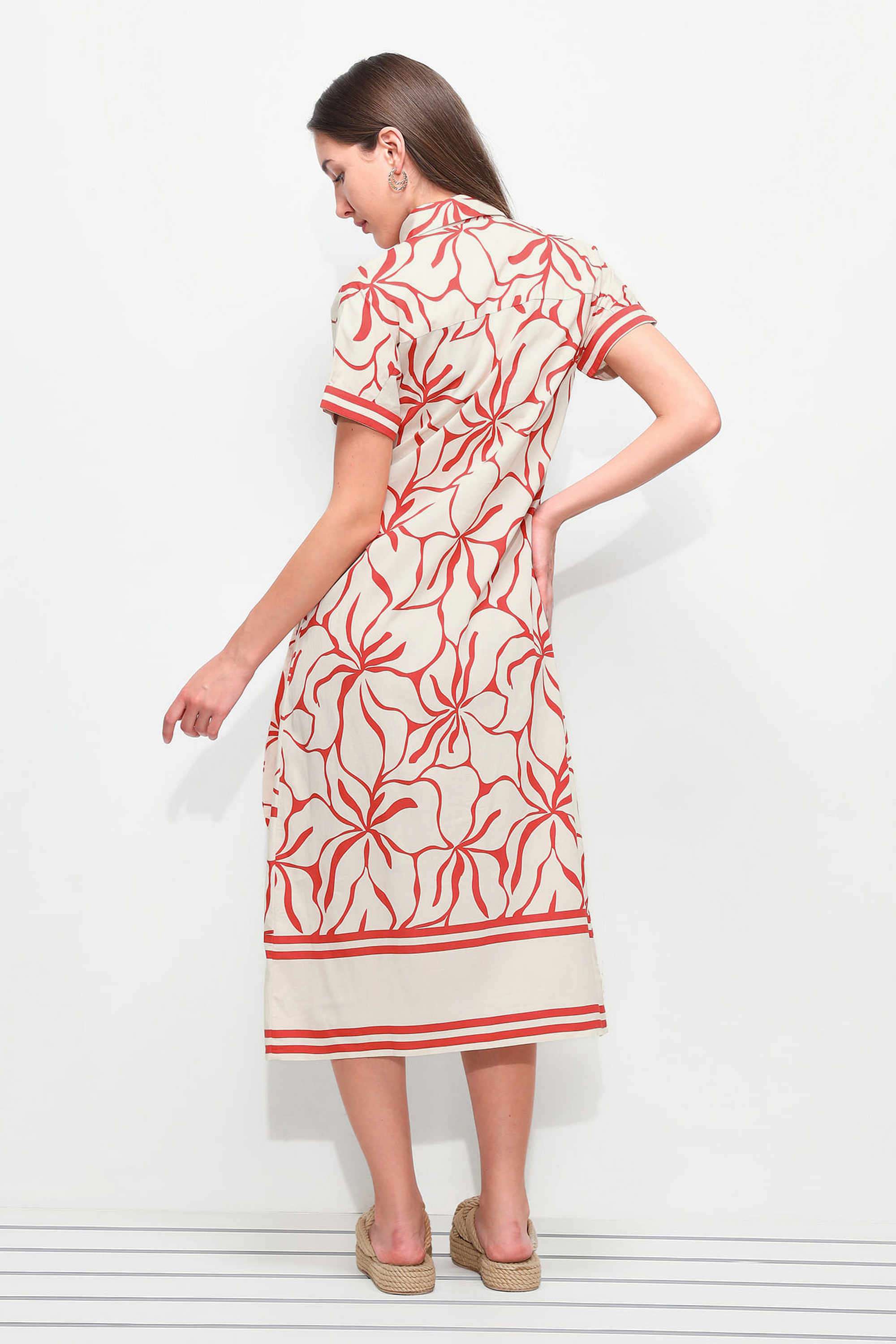 Printed-Viscose-Collared-Women-s-Midi-Dress