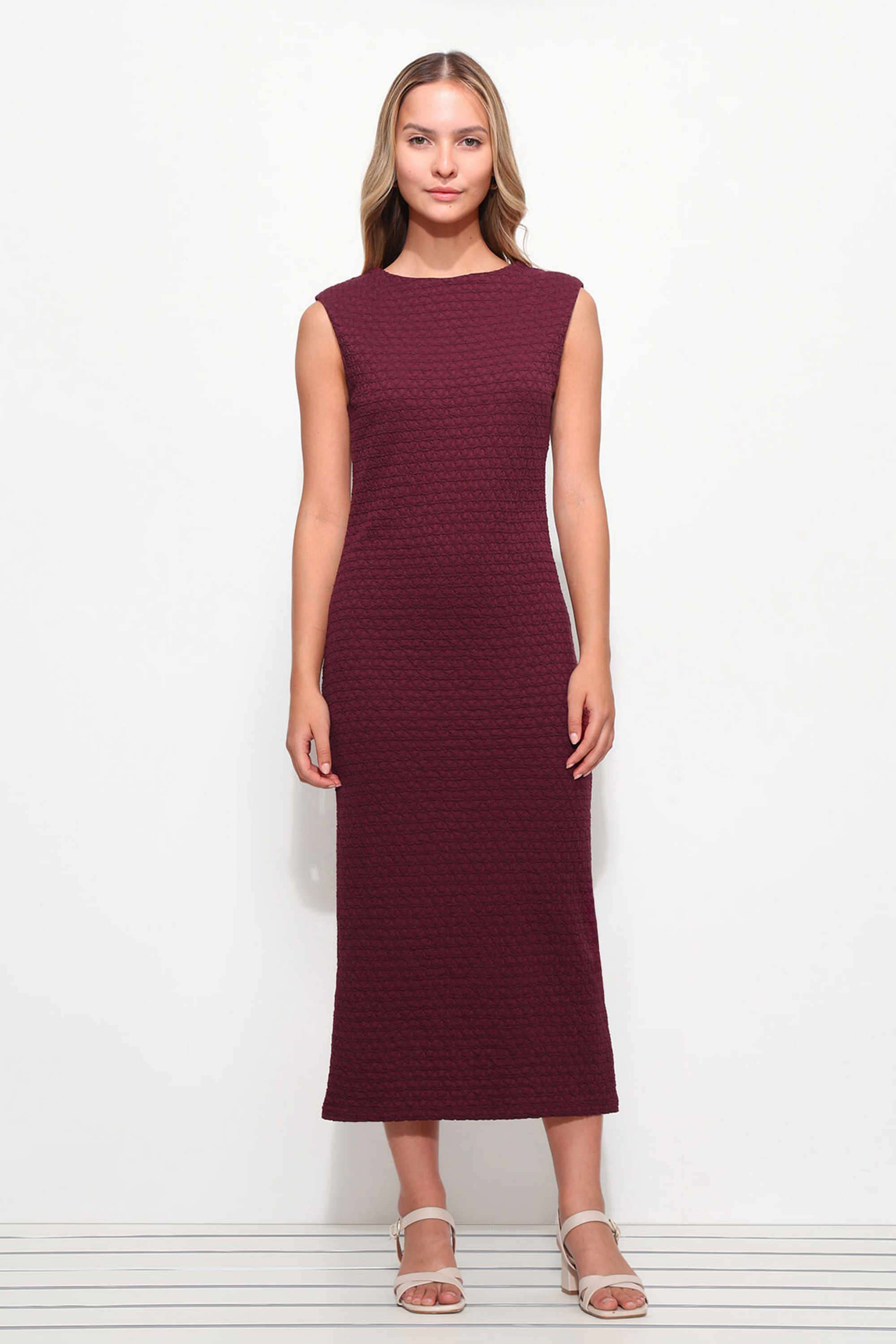 Knitted-Polyester-Round-Neck-Women-s-Midi-Dress