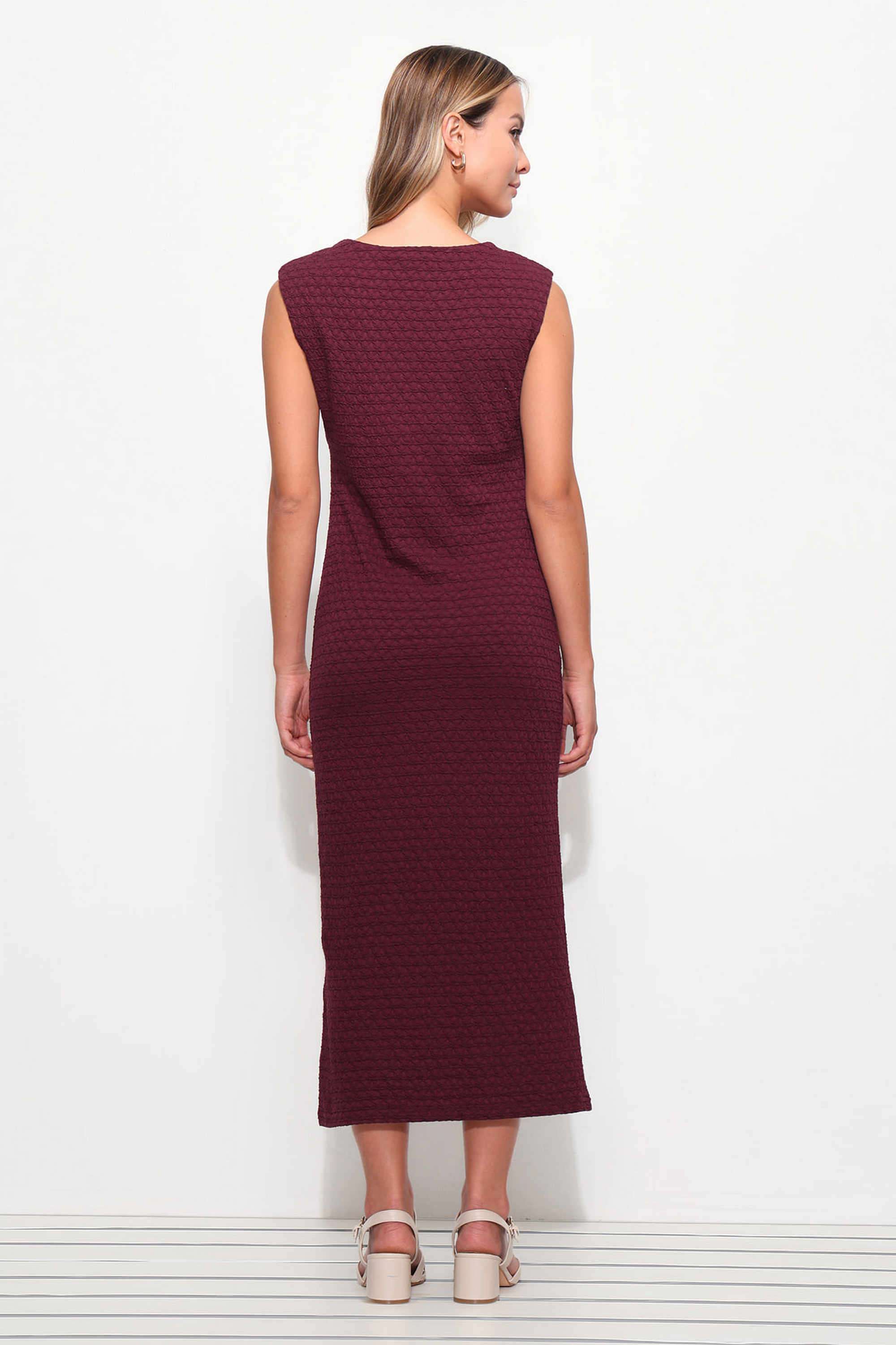 Knitted-Polyester-Round-Neck-Women-s-Midi-Dress