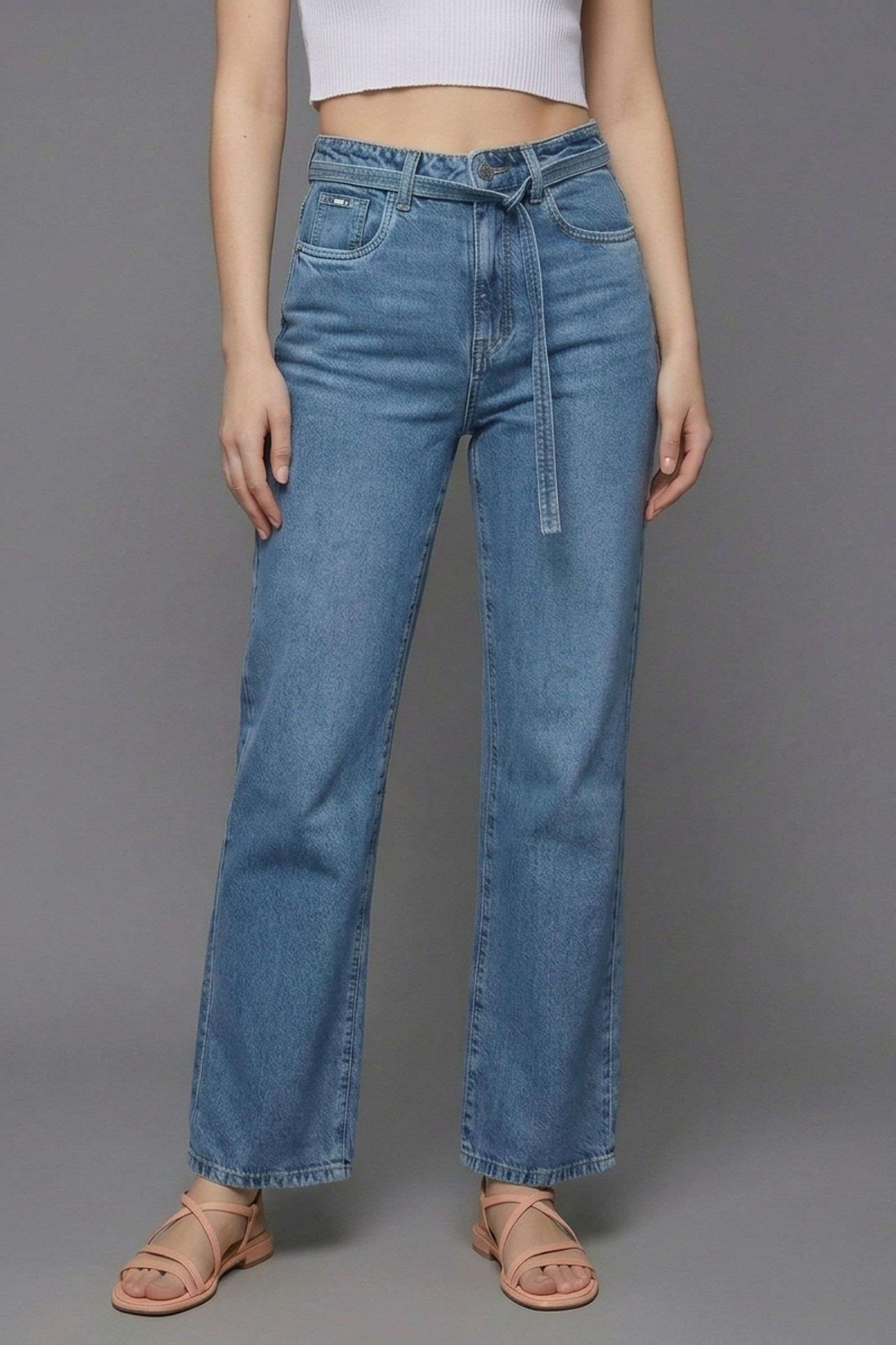 High-Rise-Blended-Fabric-Straight-Fit-Women-s-Jeans