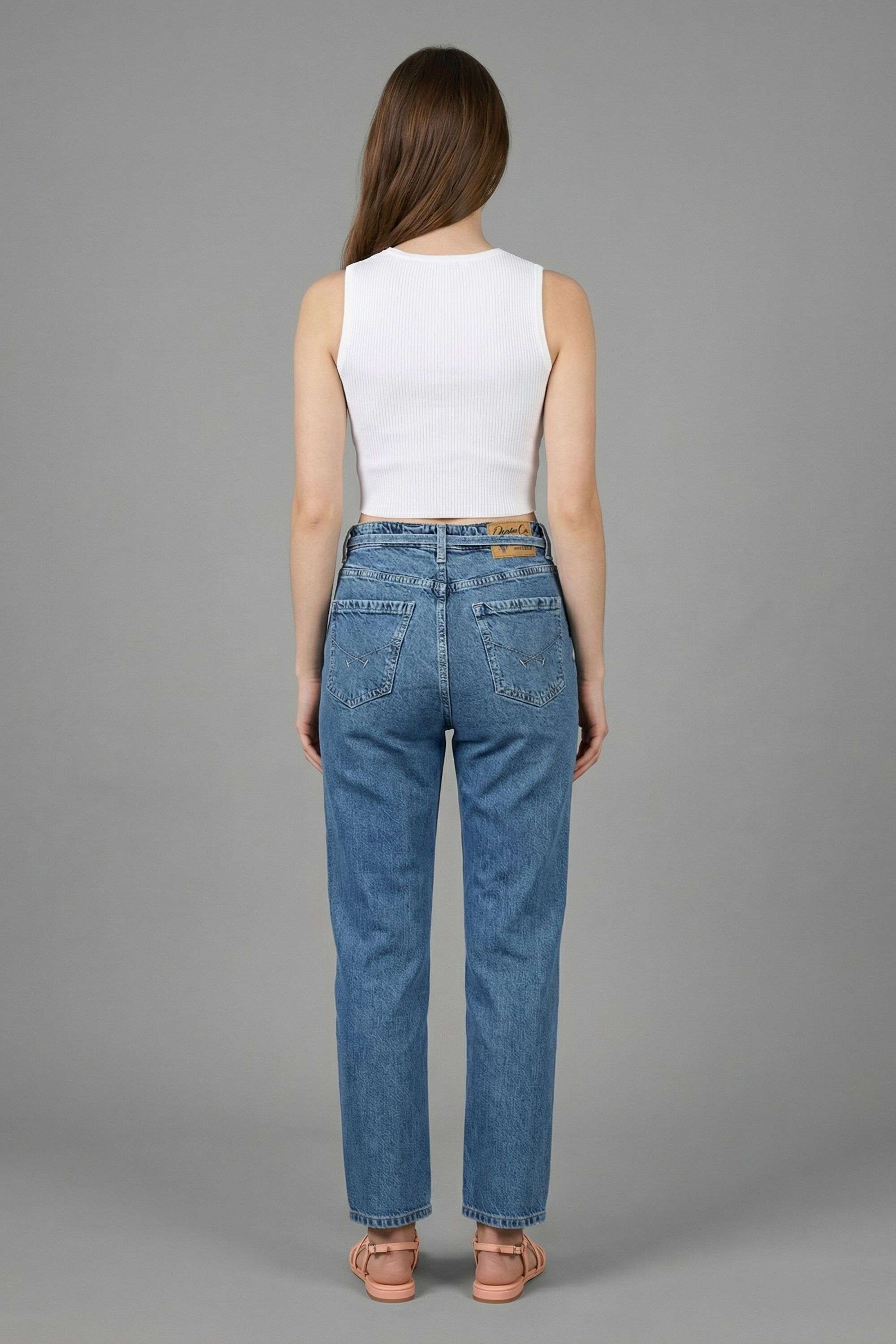 High-Rise-Blended-Fabric-Straight-Fit-Women-s-Jeans