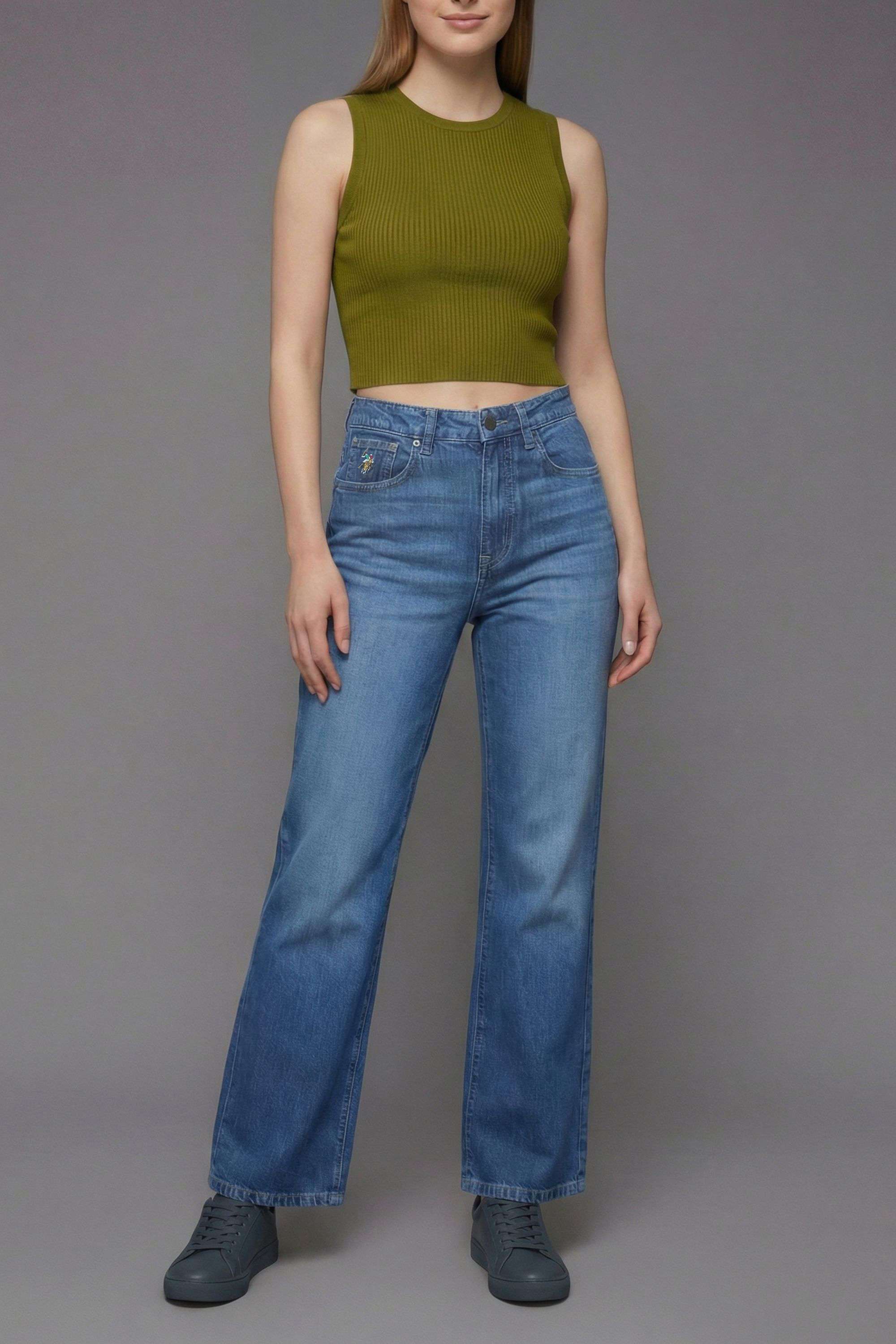 Mid-Rise-Blended-Fabric-Straight-Fit-Women-s-Jeans