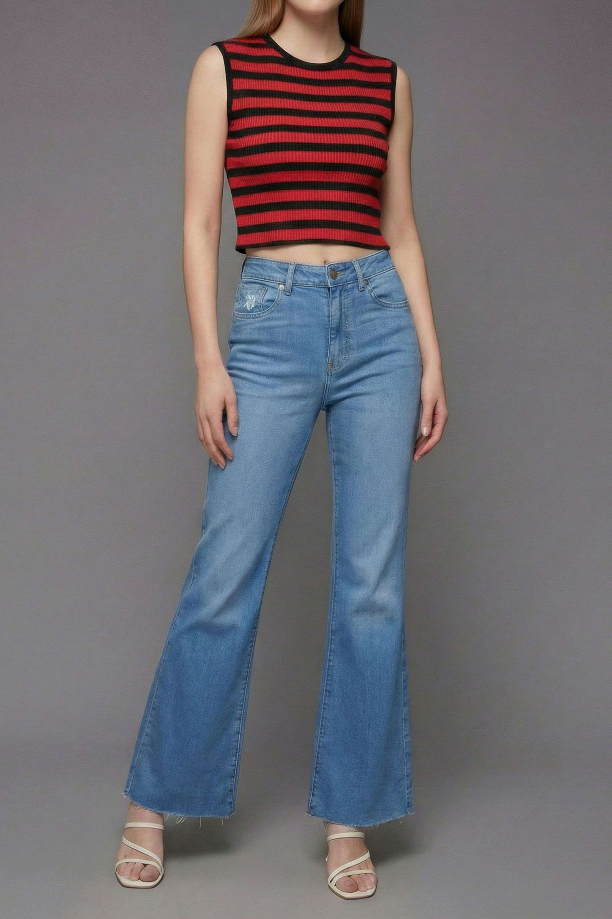 High-Rise-Blended-Fabric-Bootcut-Fit-Women-s-Jeans