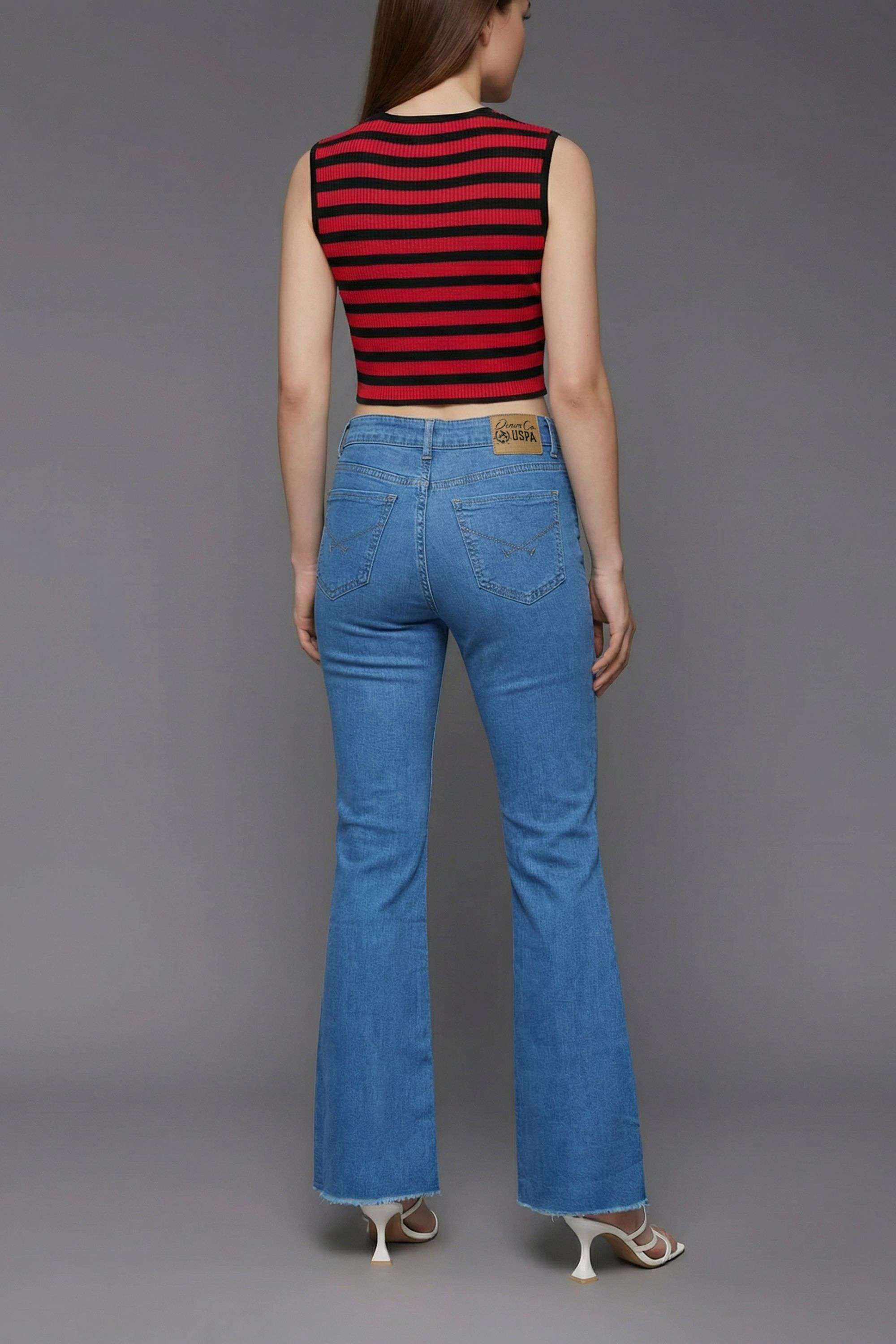 High-Rise-Blended-Fabric-Bootcut-Fit-Women-s-Jeans