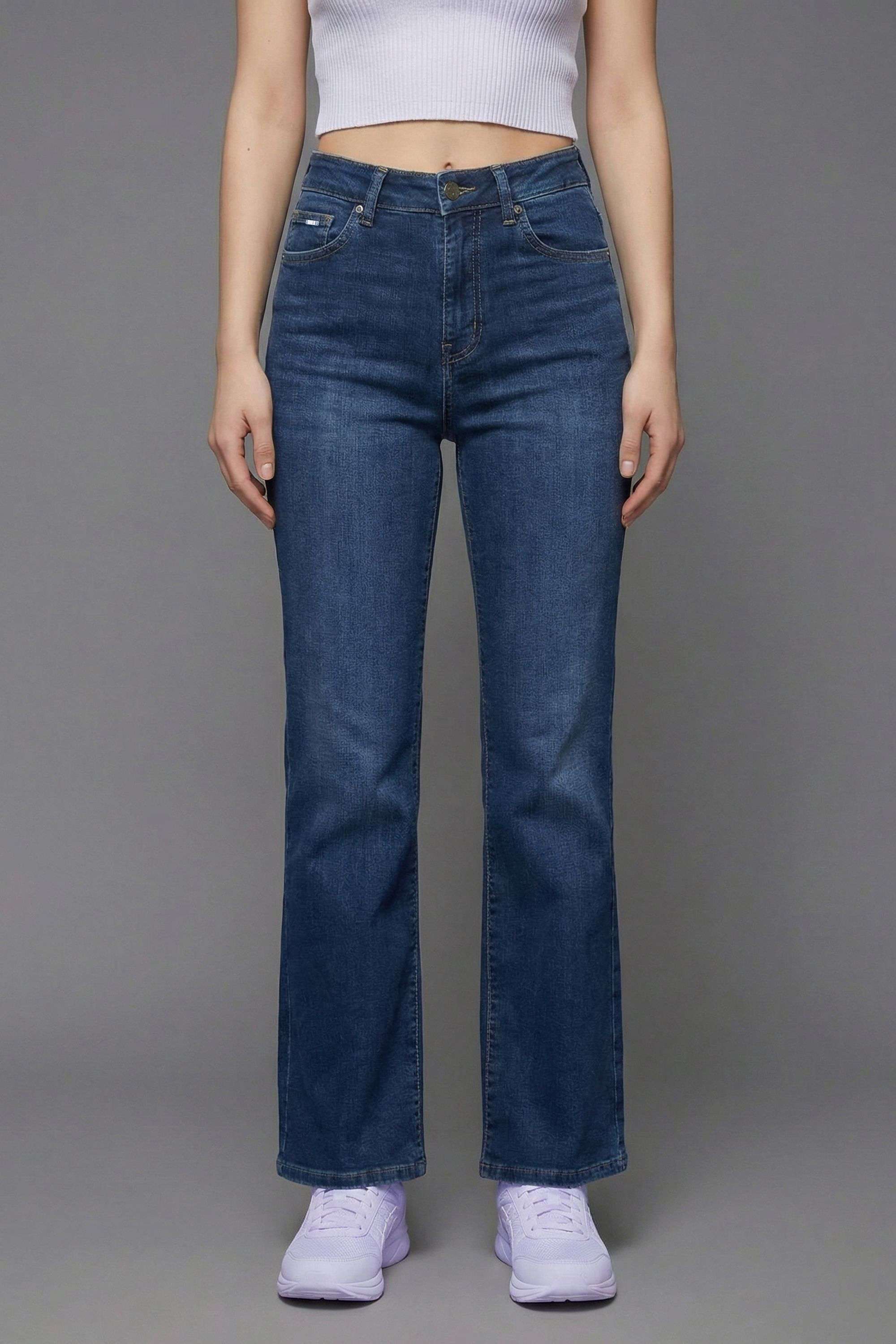 High-Rise-Blended-Fabric-Straight-Fit-Women-s-Jeans