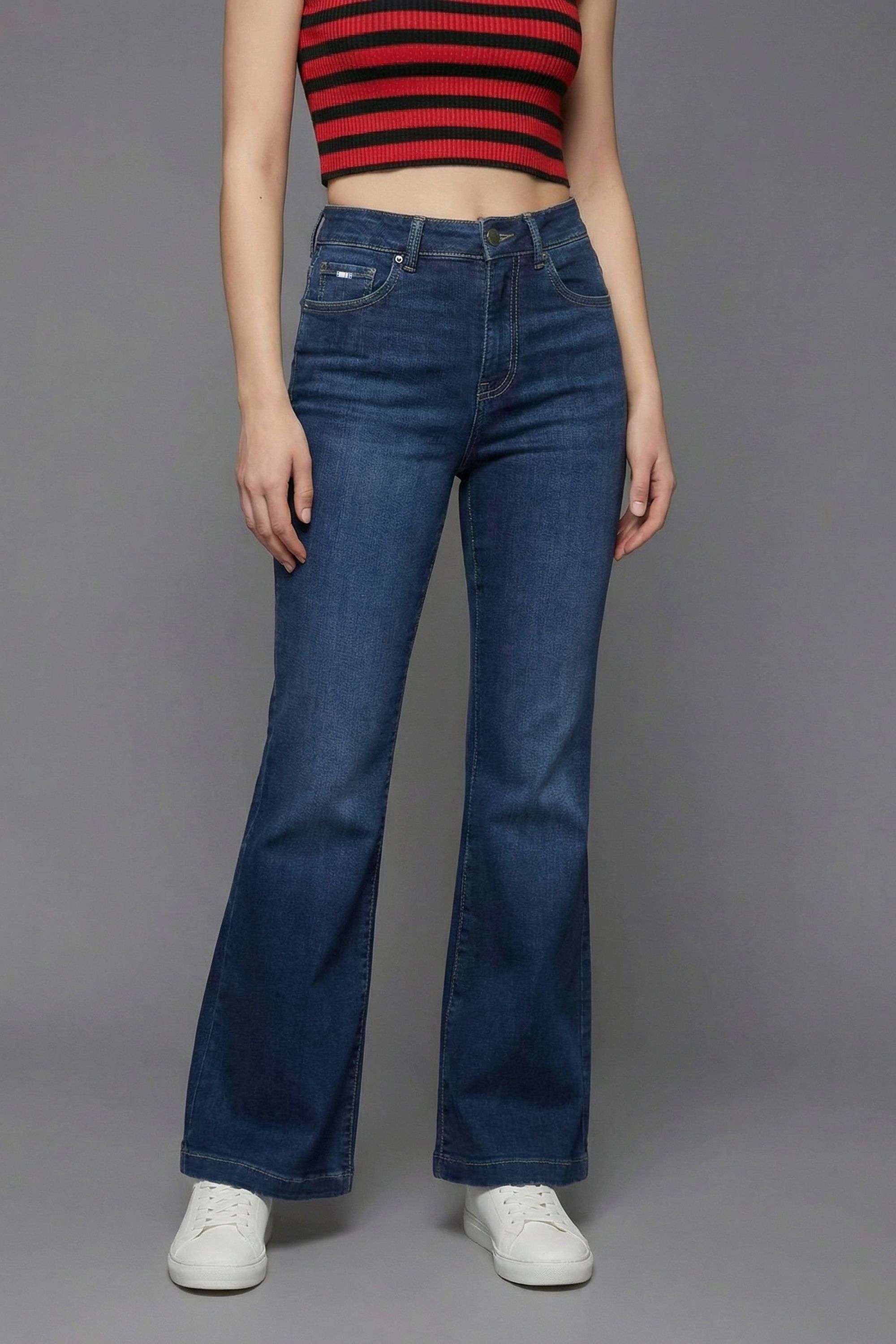 High-Rise-Blended-Fabric-Bootcut-Fit-Women-s-Jeans