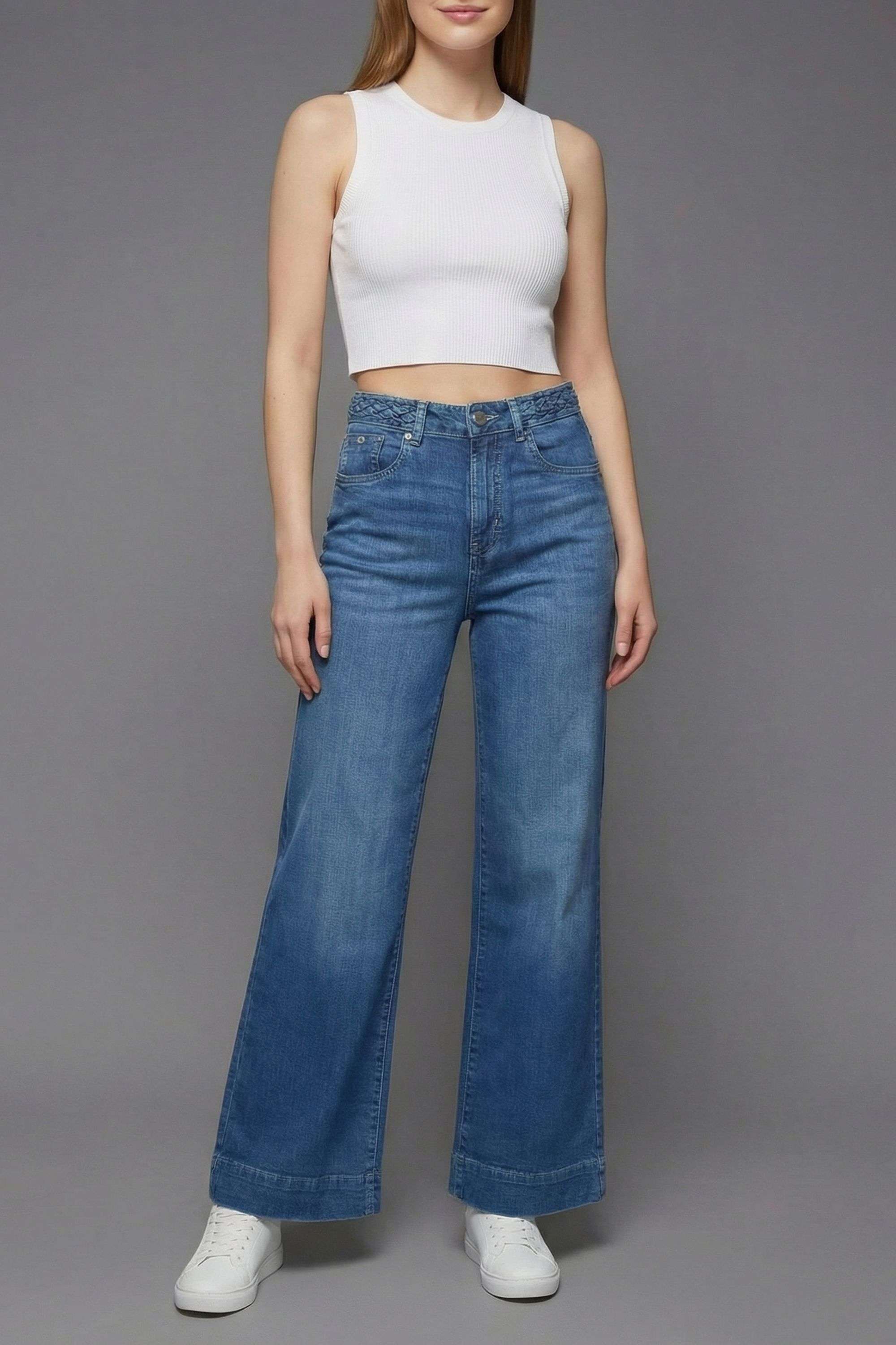 High-Rise-Blended-Fabric-Wide-Leg-Fit-Women-s-Jeans