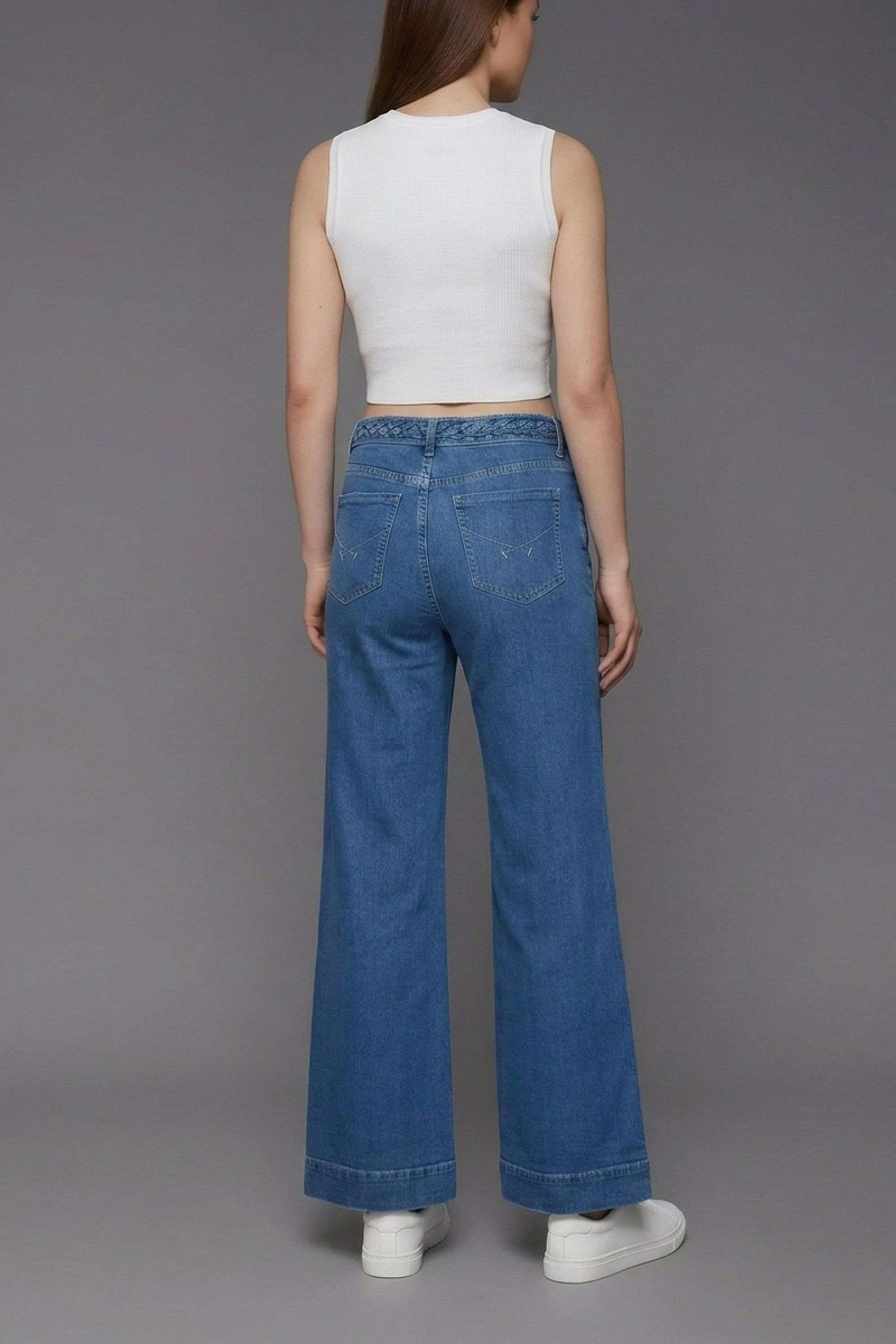 High-Rise-Blended-Fabric-Wide-Leg-Fit-Women-s-Jeans