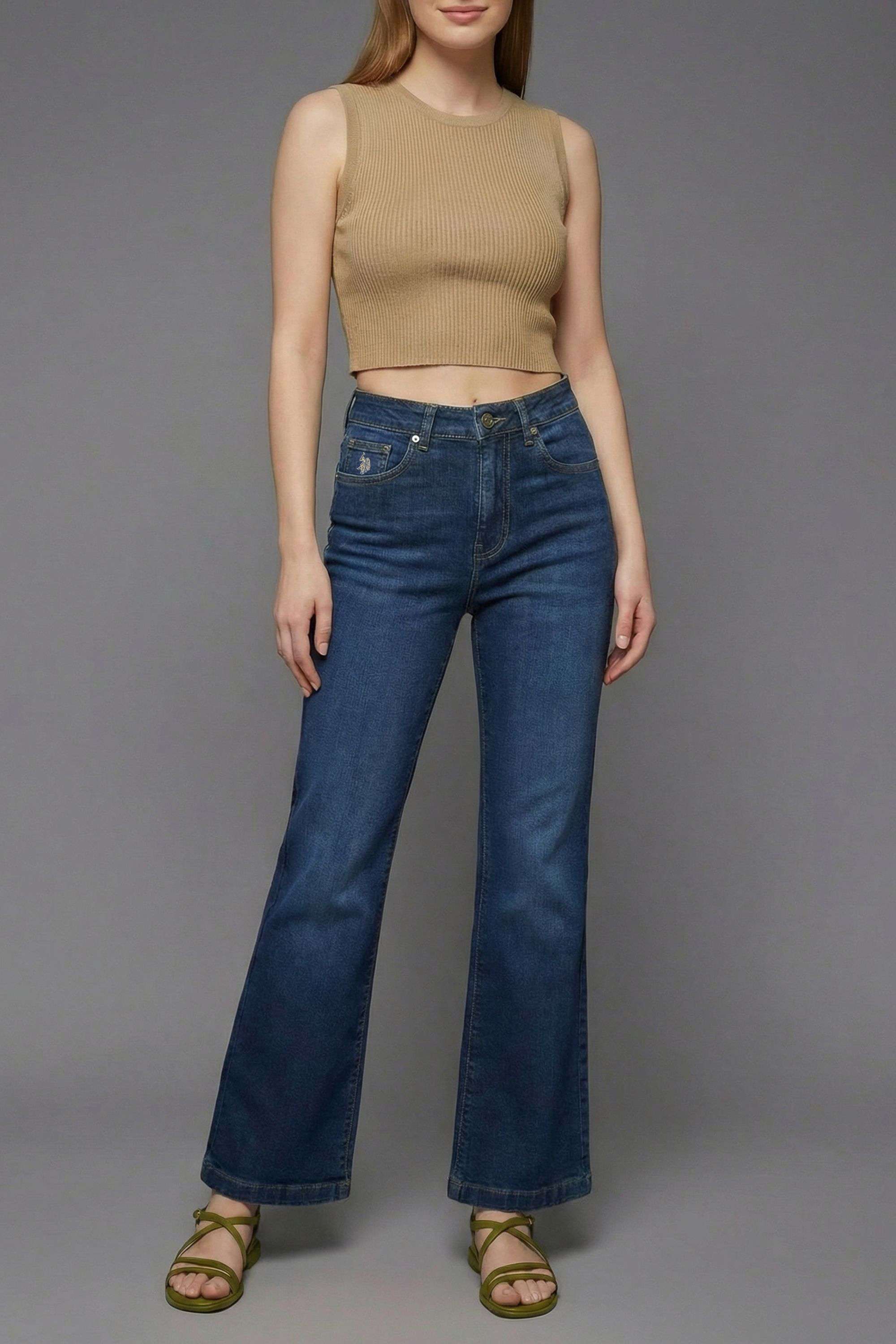 High-Rise-Blended-Fabric-Bootcut-Fit-Women-s-Jeans