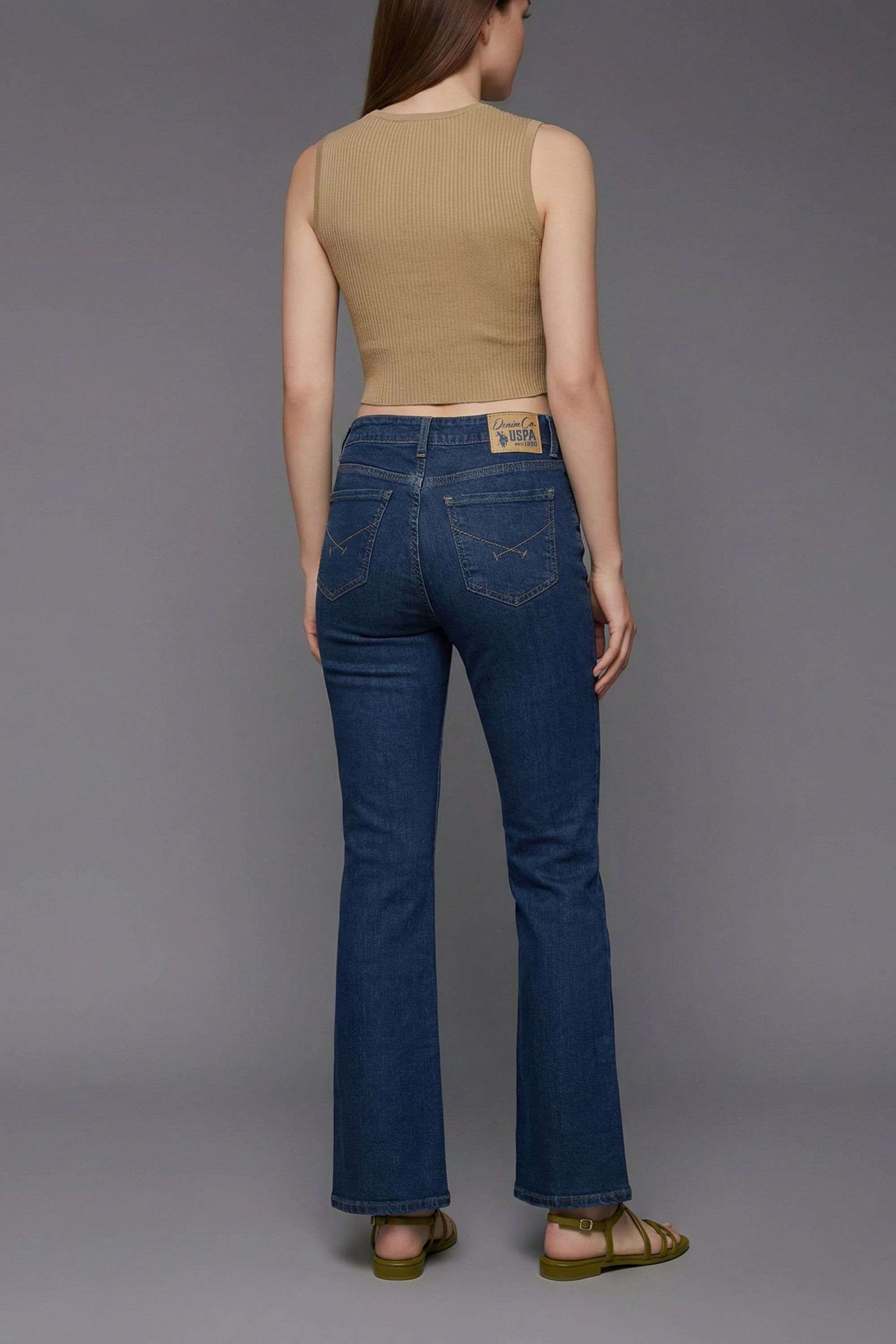 High-Rise-Blended-Fabric-Bootcut-Fit-Women-s-Jeans