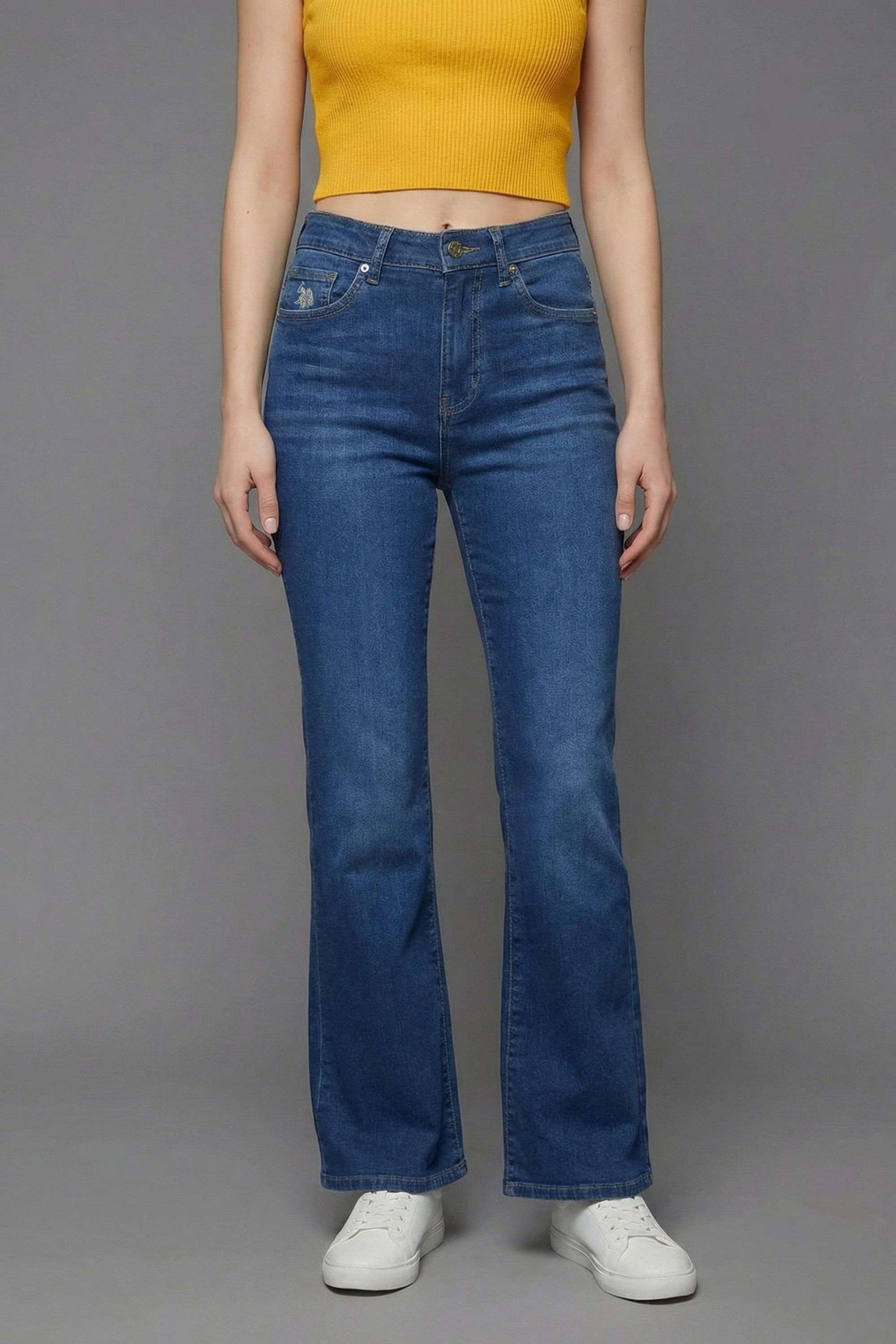 High-Rise-Blended-Fabric-Bootcut-Fit-Women-s-Jeans