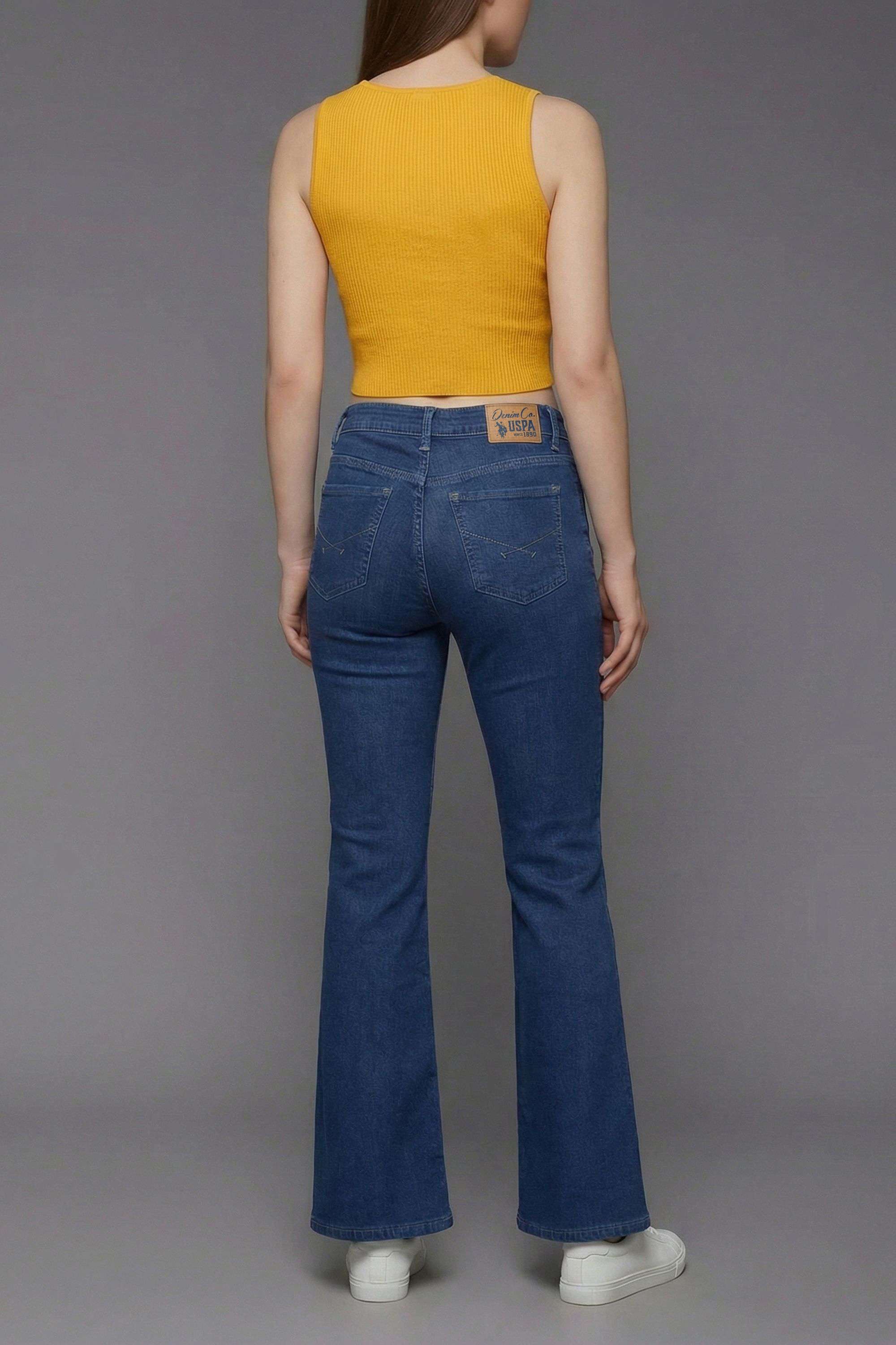 High-Rise-Blended-Fabric-Bootcut-Fit-Women-s-Jeans