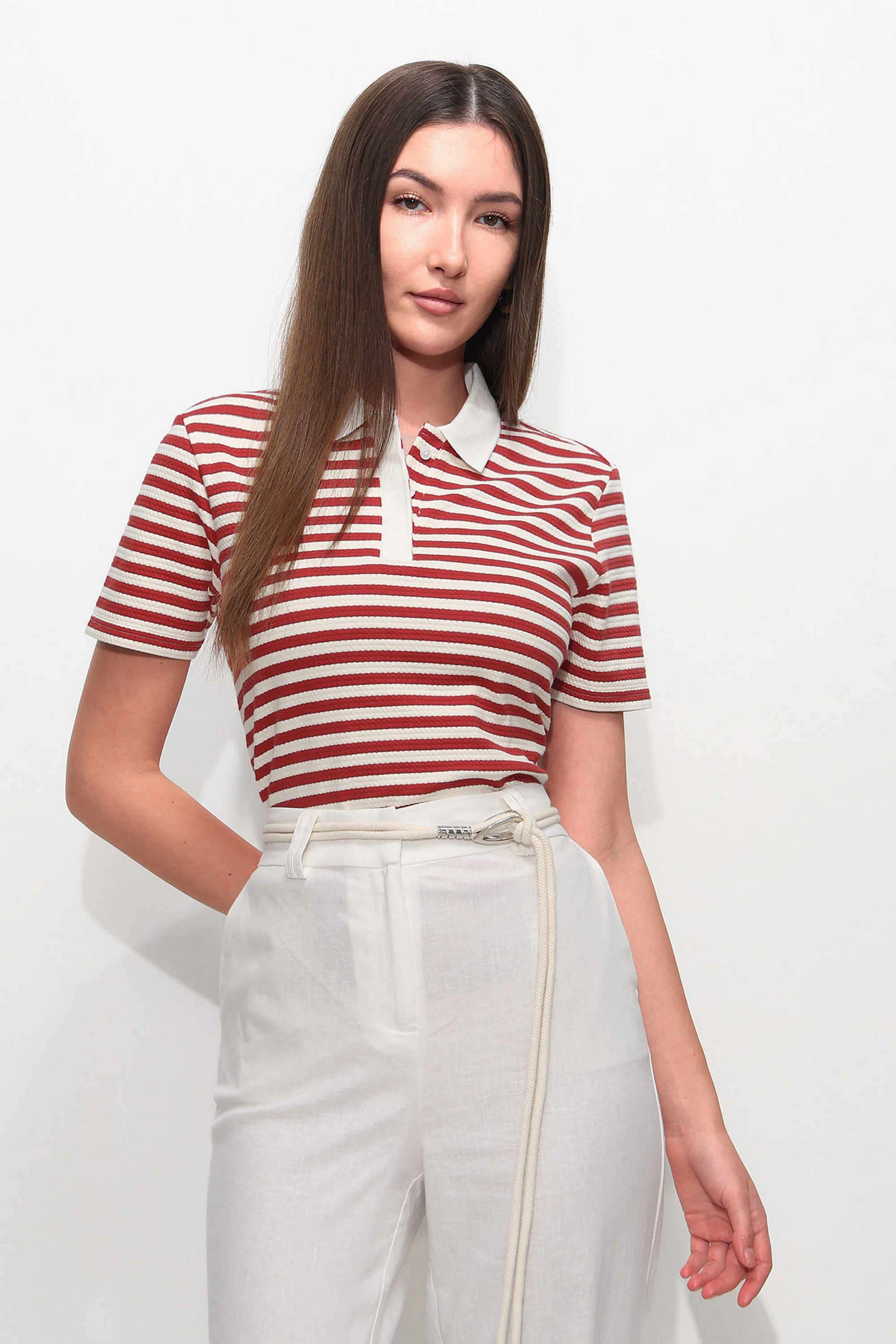 Stripes-Polyester-Polo-Women-s-T-Shirt
