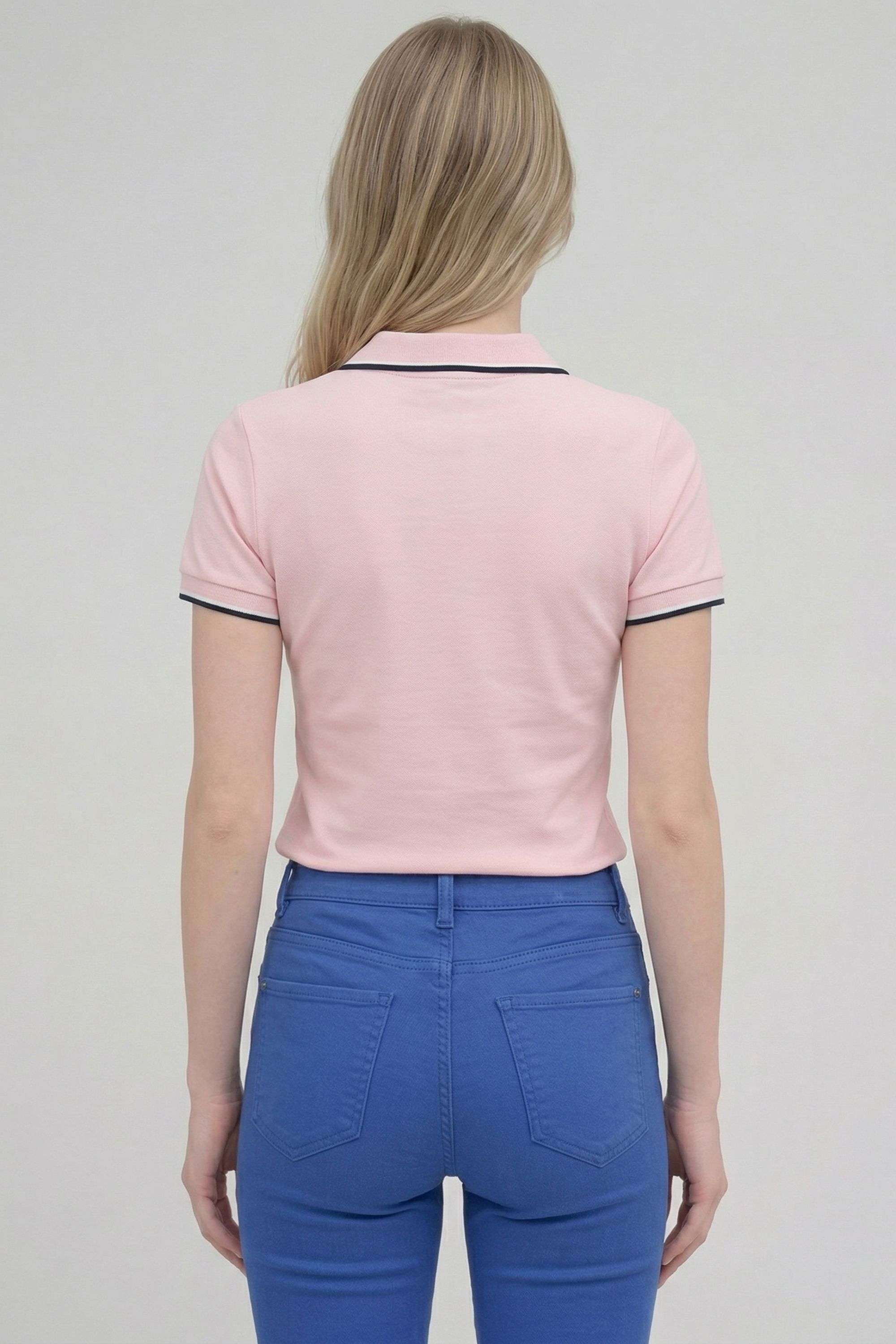 Solid-Blended-Fabric-Collared-Women-s-T-Shirt