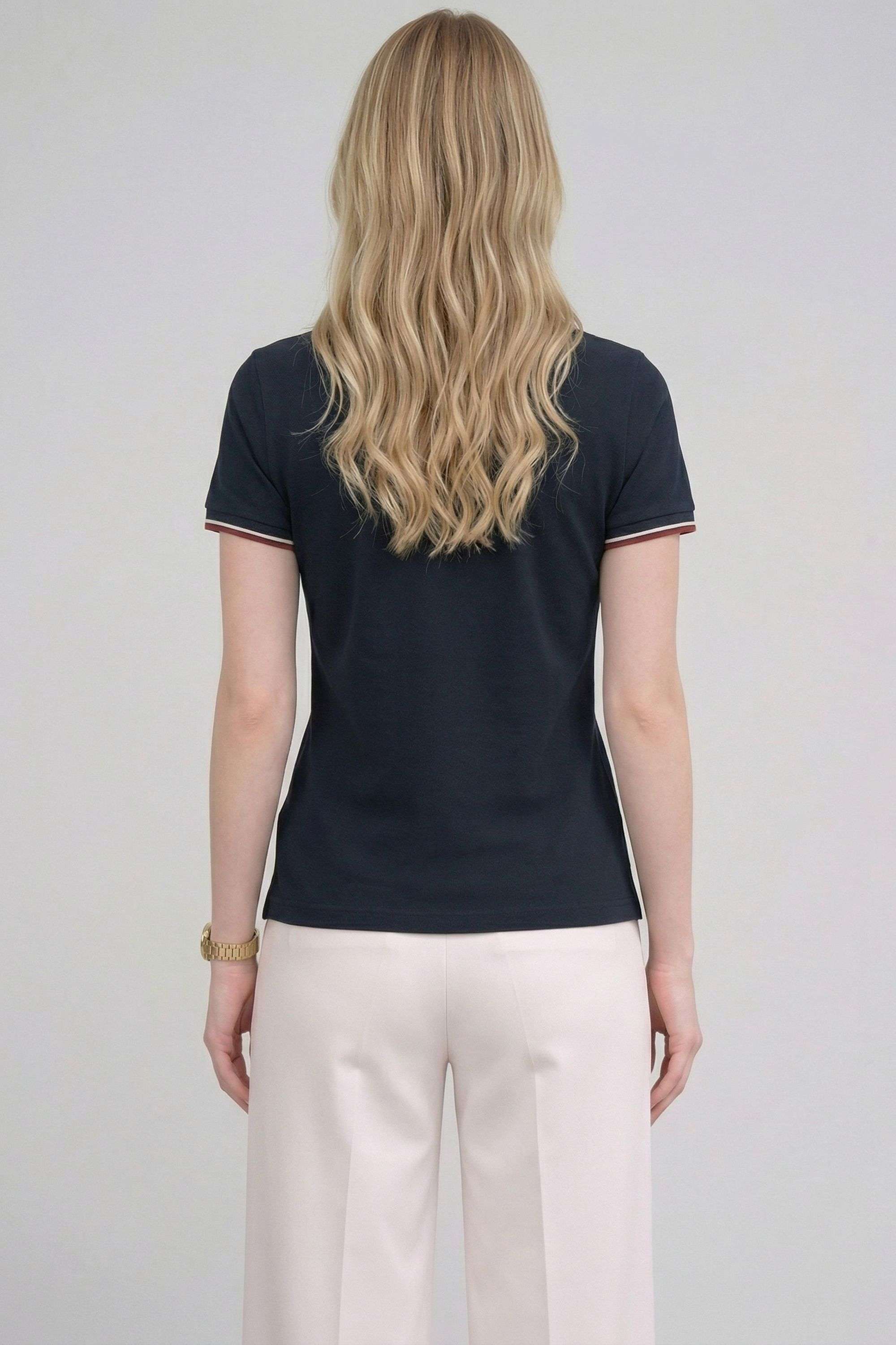 Solid-Blended-Fabric-Collared-Women-s-T-Shirt