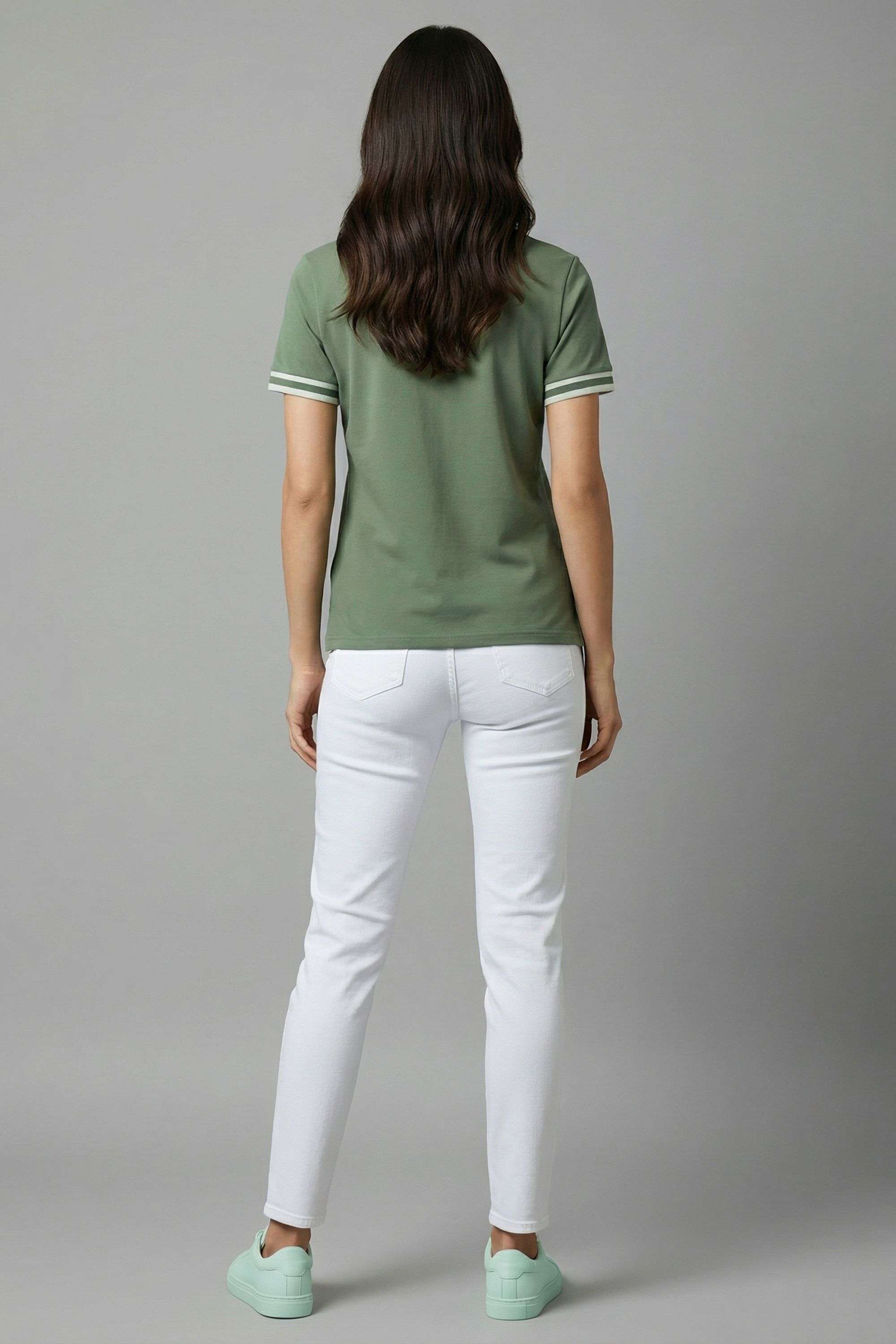 Solid-Blended-Fabric-Polo-Women-s-T-Shirt