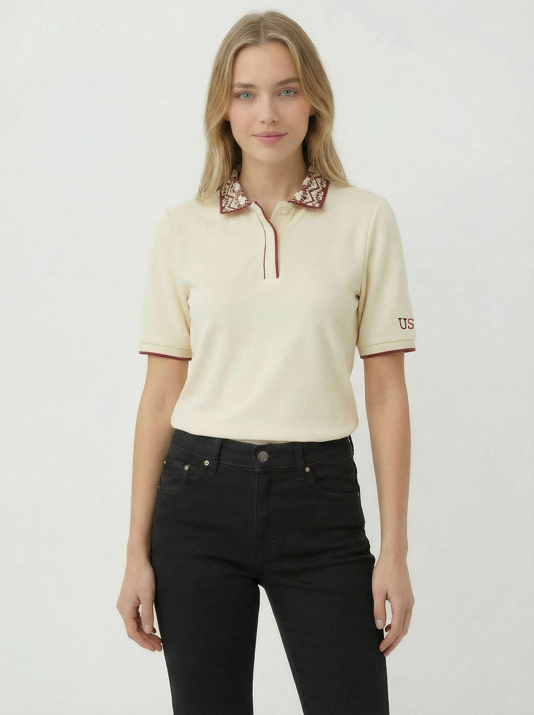 Solid-Blended-Fabric-Polo-Women-s-Top