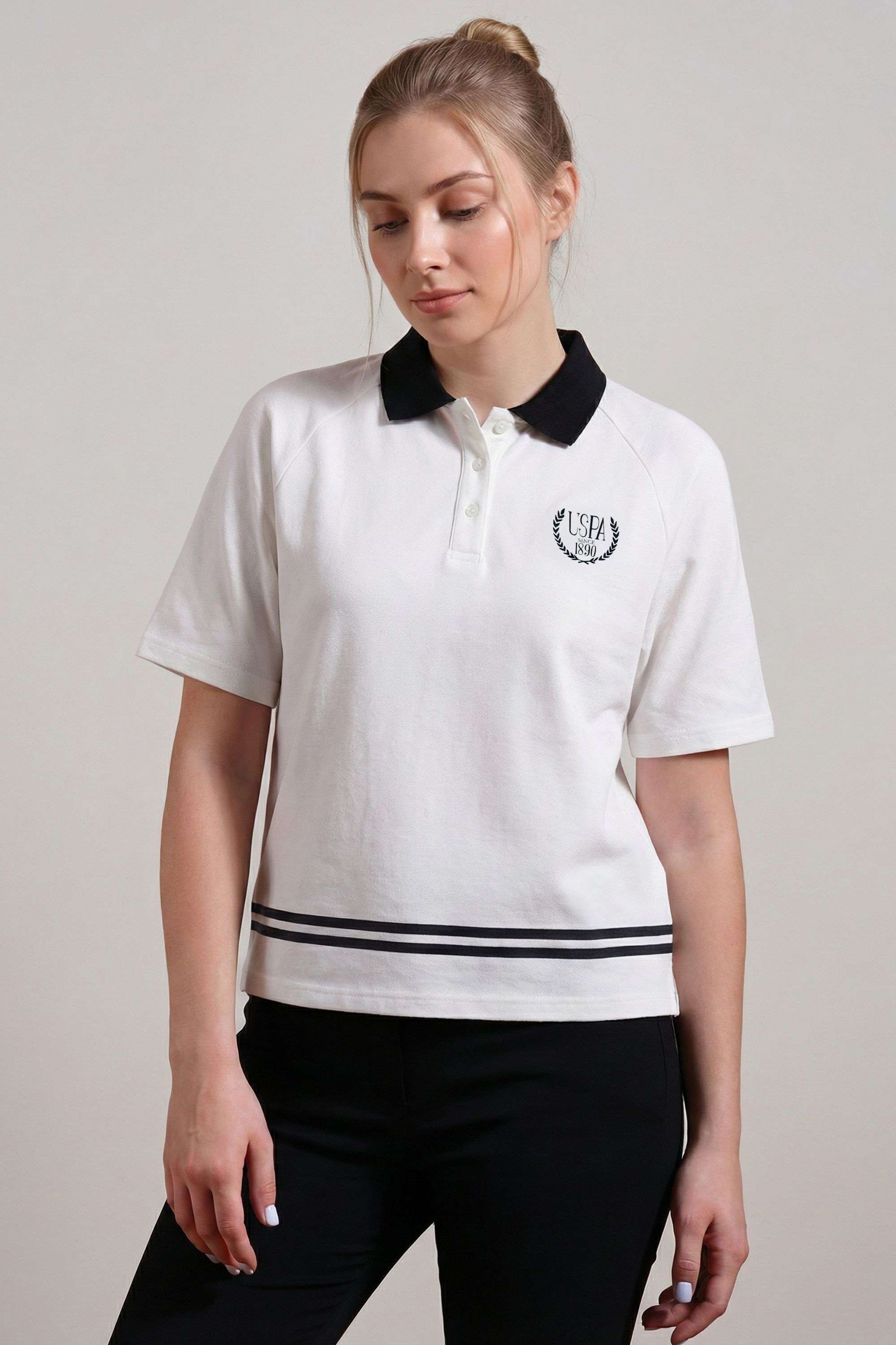u.s. polo assn. Graphic Print Blended Fabric Collared Women's T-Shirt-picture-31