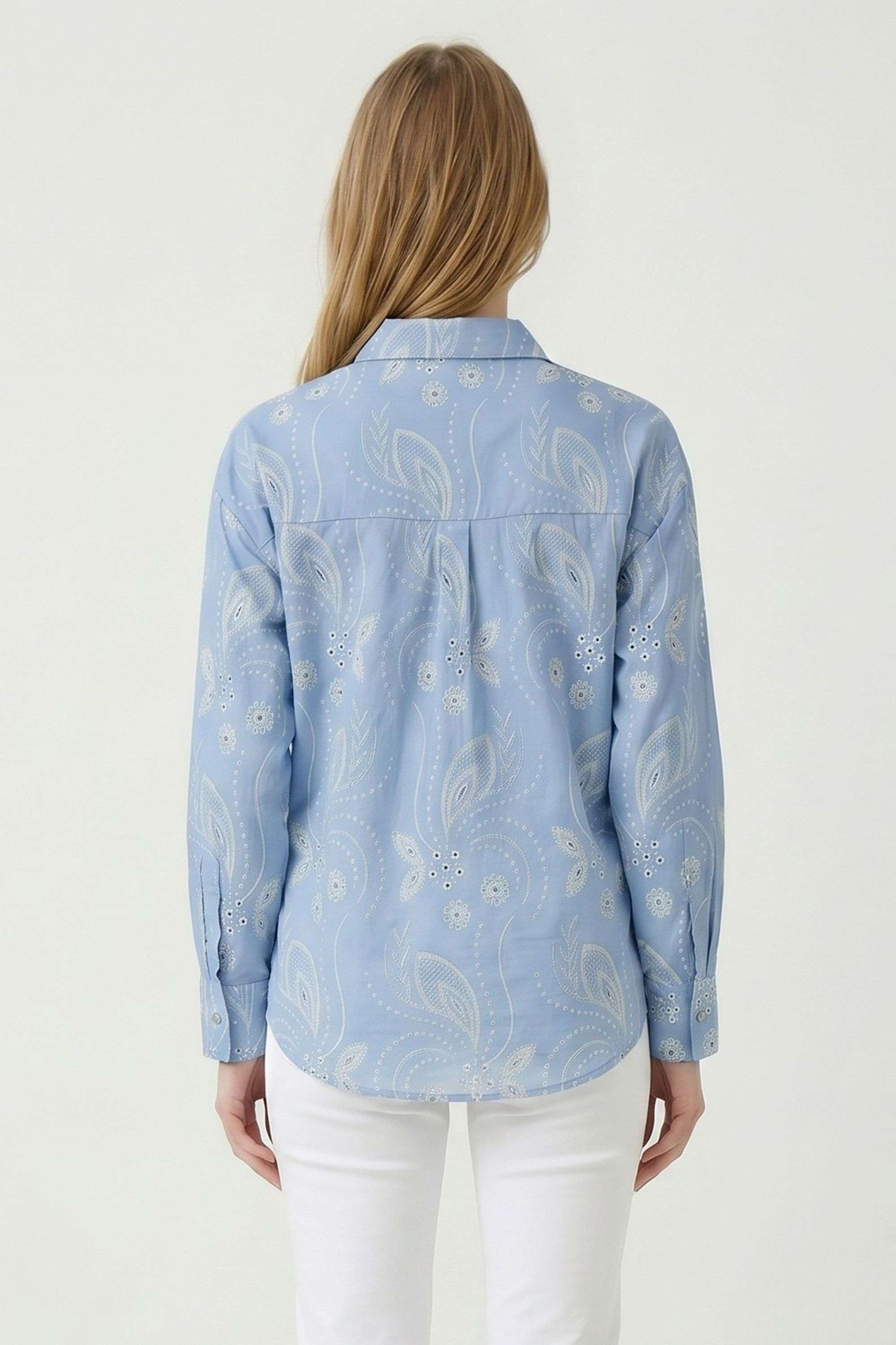 Solid-Collared-Blended-Fabric-Women-s-Casual-Wear-Shirt