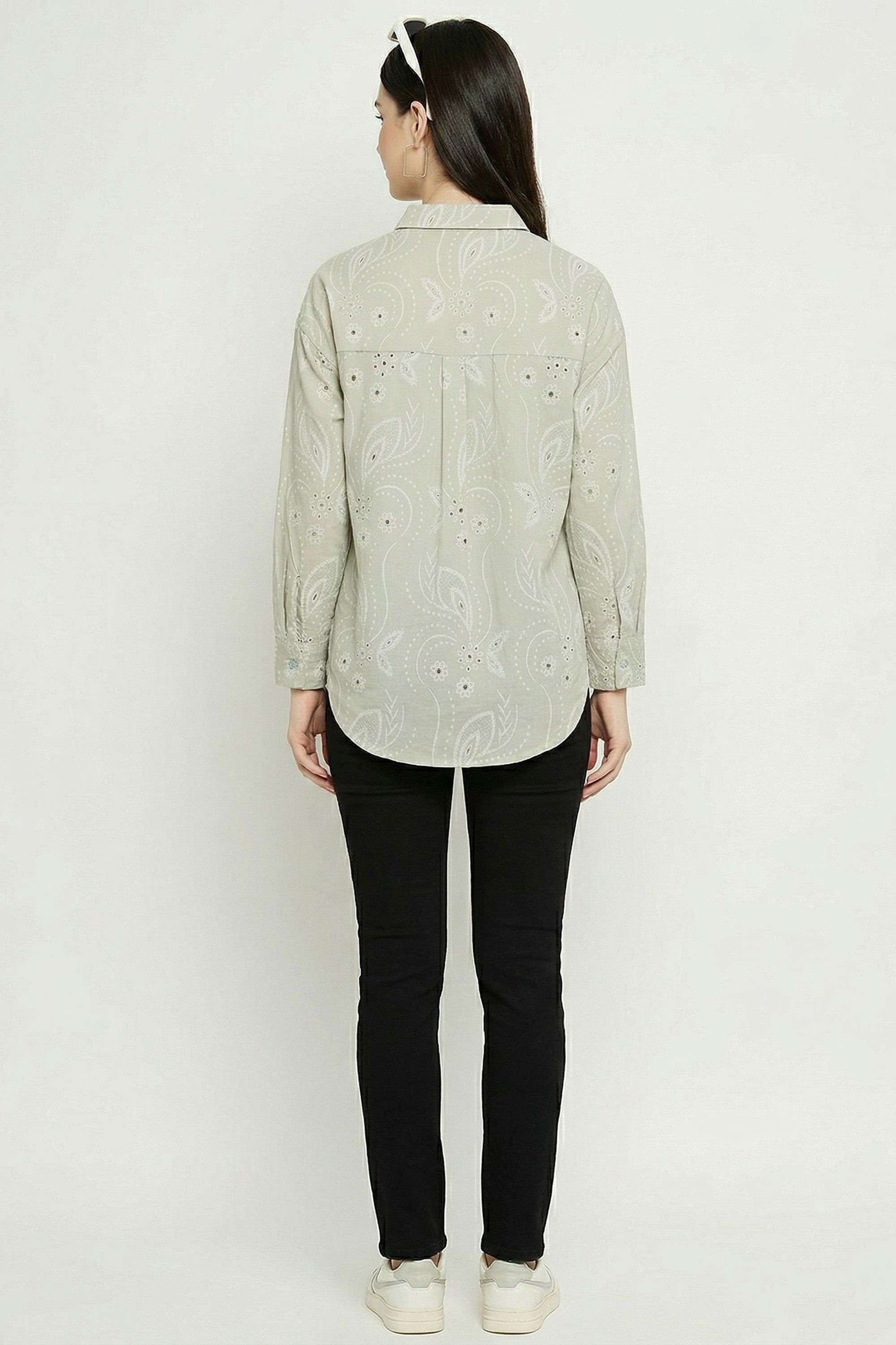 Floral-Collared-Blended-Fabric-Women-s-Casual-Wear-Shirt