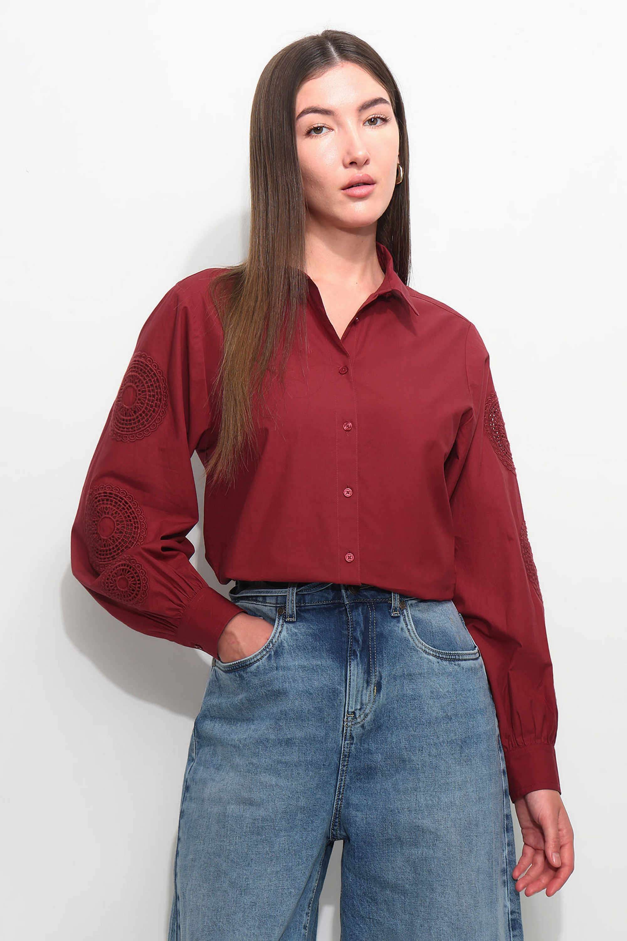 Solid-Cotton-Relaxed-Fit-Women-s-Shirt