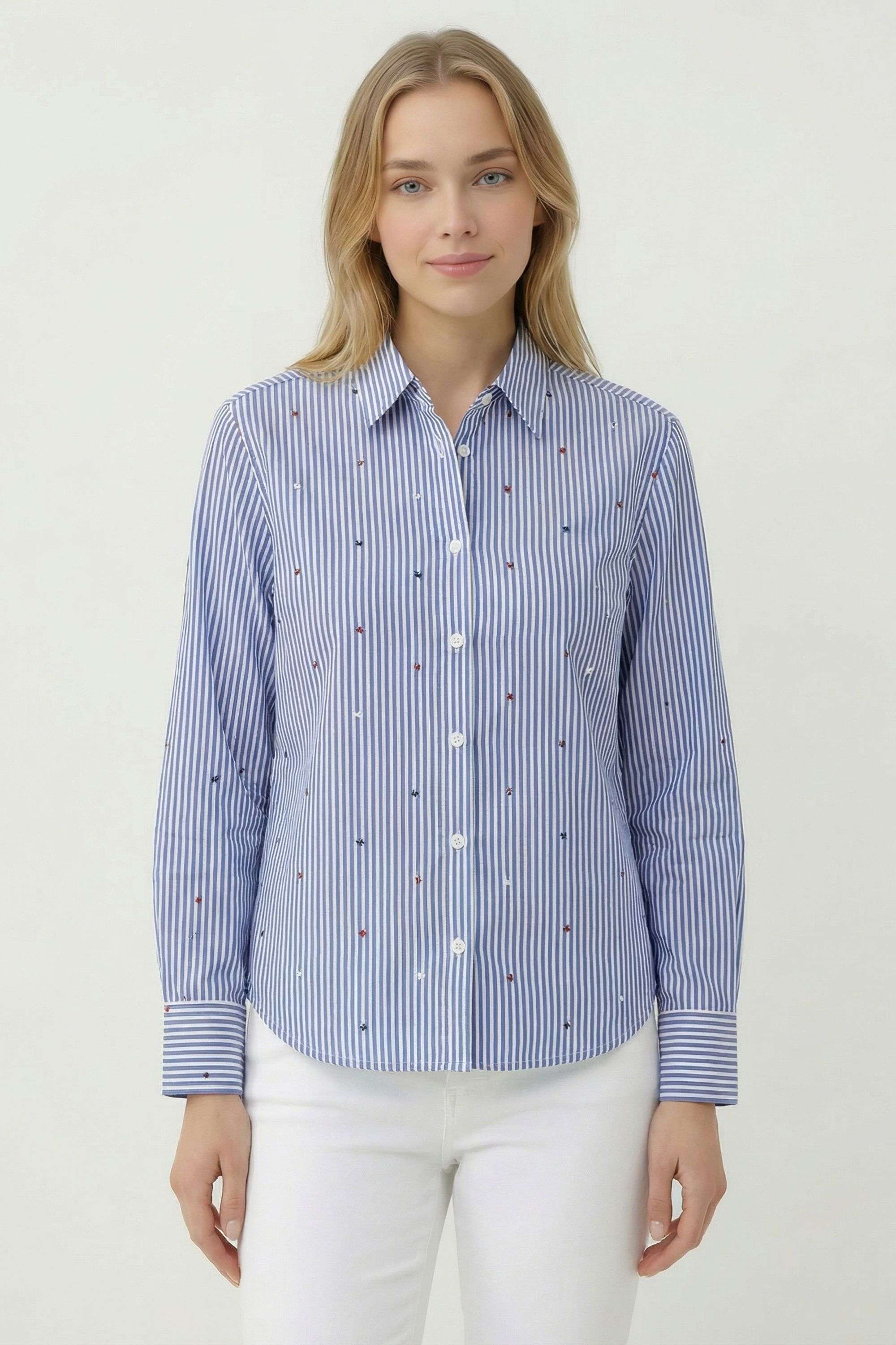 Solid-Collared-Blended-Fabric-Women-s-Casual-Wear-Shirt