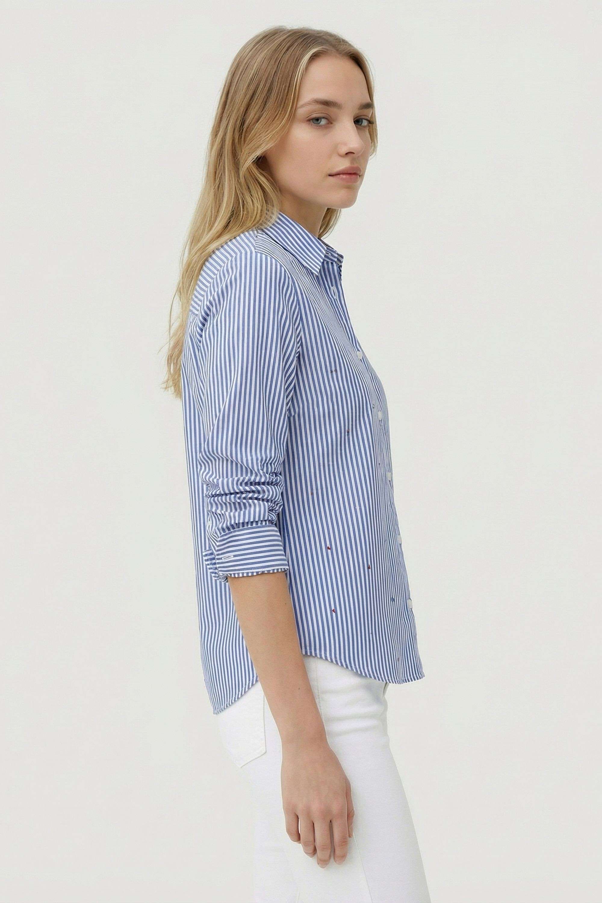 Solid-Collared-Blended-Fabric-Women-s-Casual-Wear-Shirt