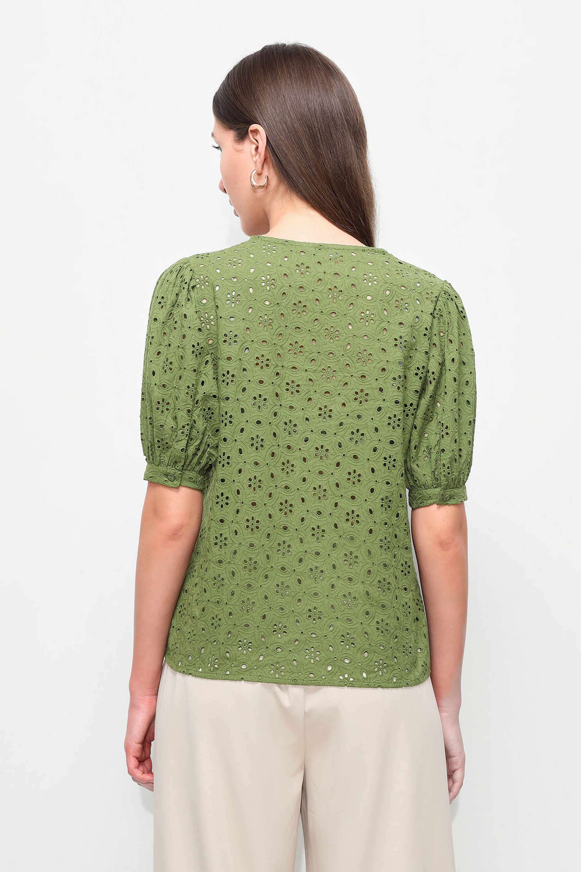 Textured-Cotton-V-Neck-Women-s-Top